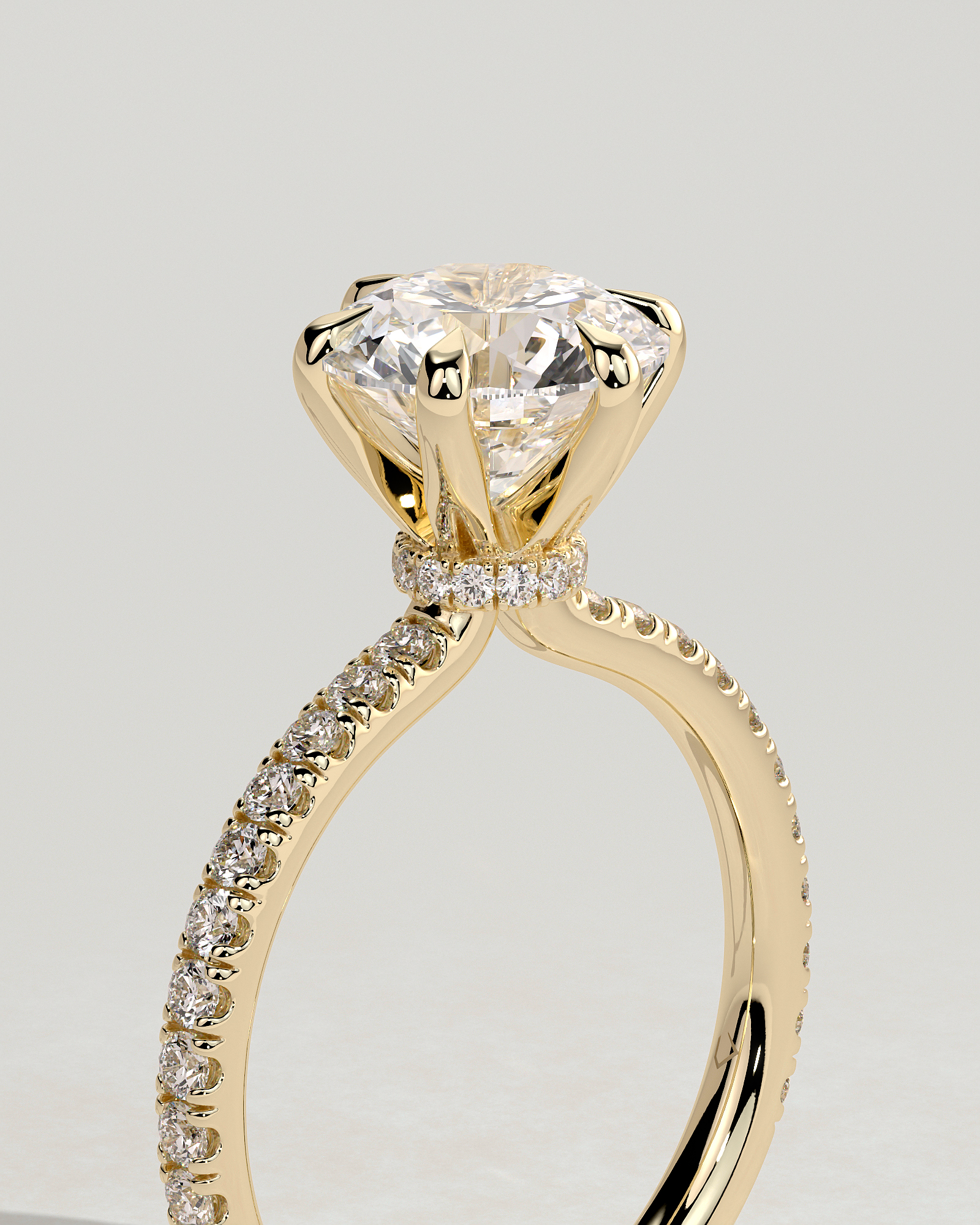 Holly - 6 Claw Pav Round Solitaire with Hidden Halo - 18k Yellow Gold