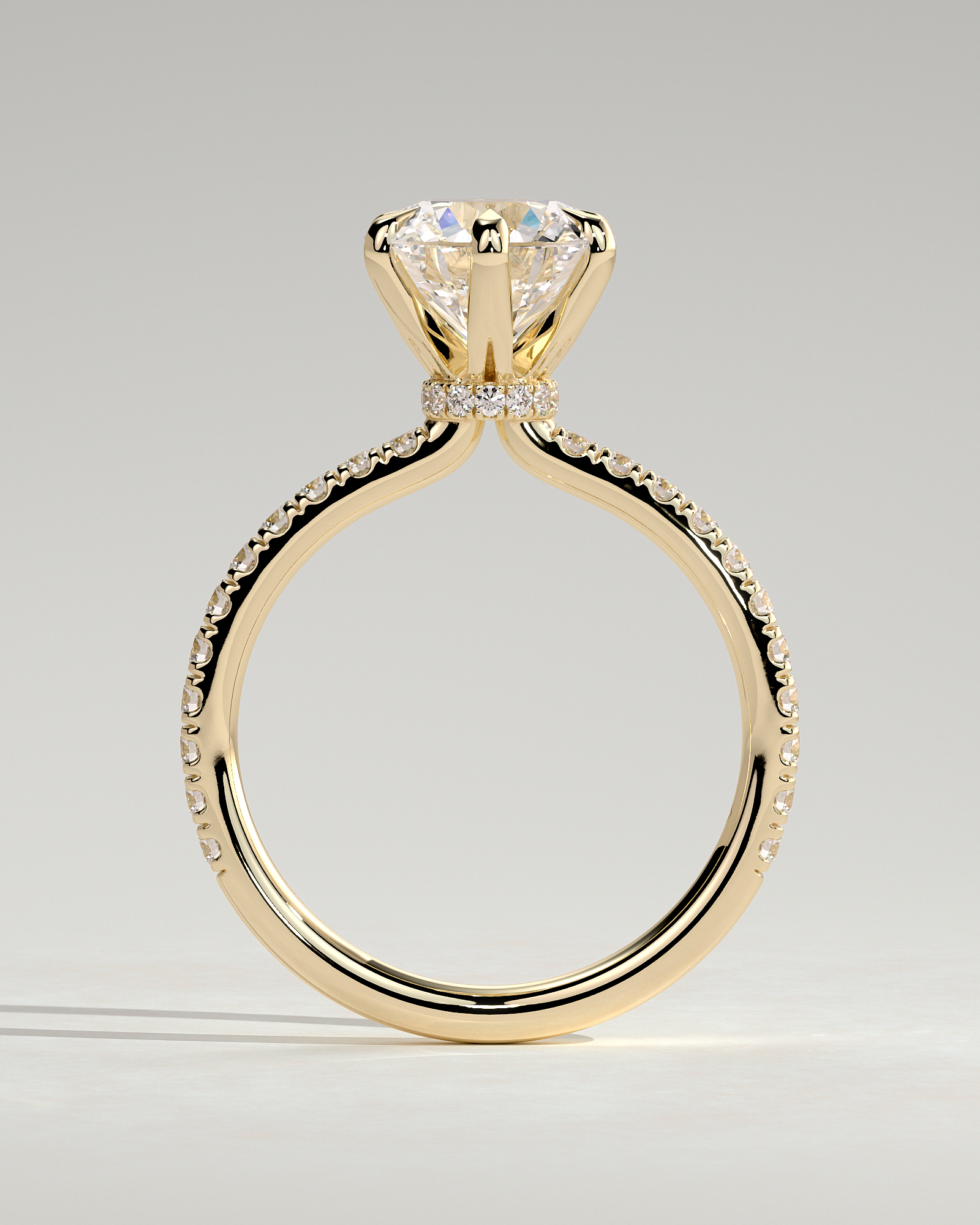 Holly - 6 Claw Pav Round Solitaire with Hidden Halo - 18k Yellow Gold