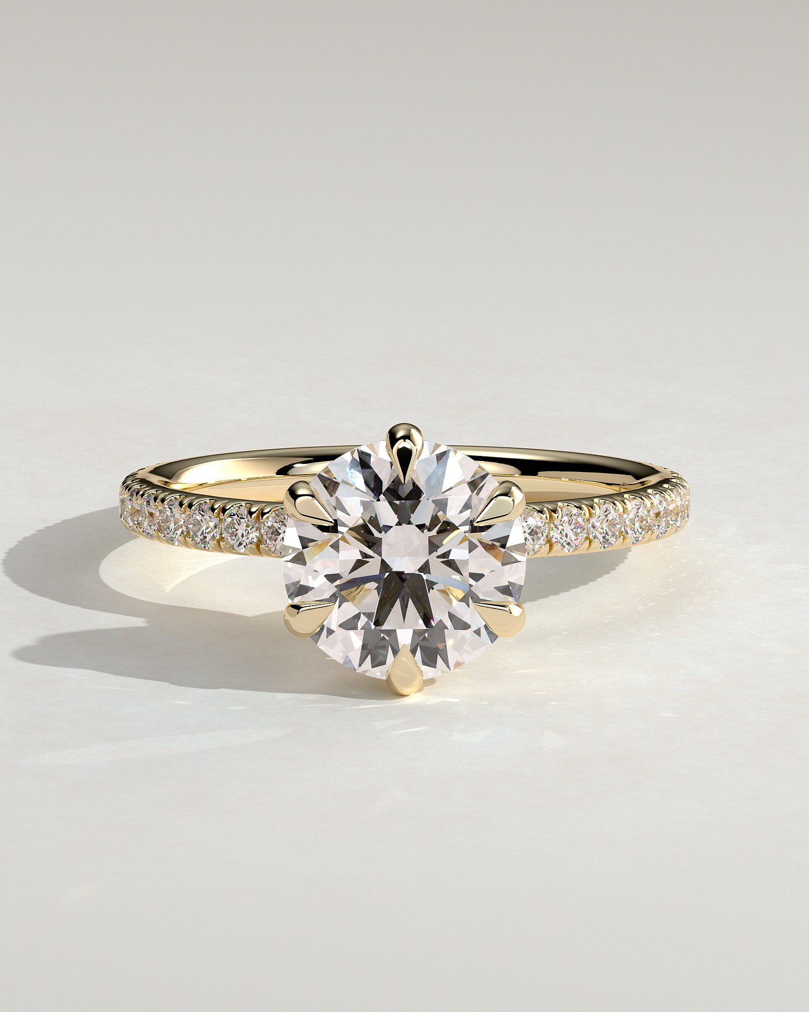 Holly - 6 Claw Pav Round Solitaire with Hidden Halo - 18k Yellow Gold