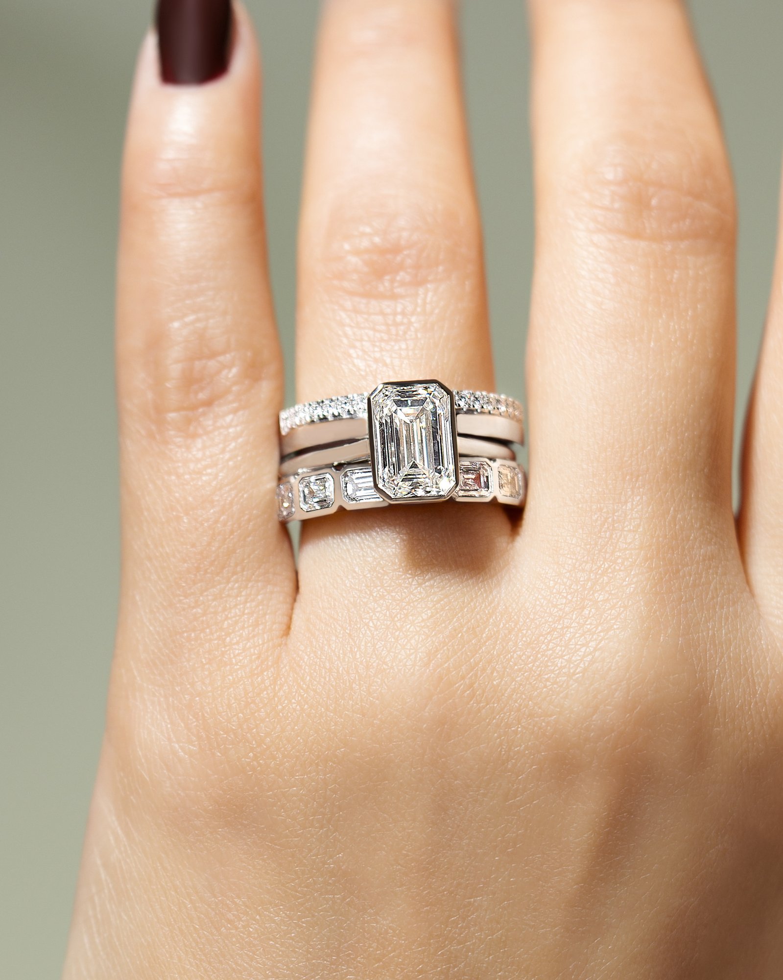 Imani - Bezel Set Emerald Solitaire Lifestyle Image