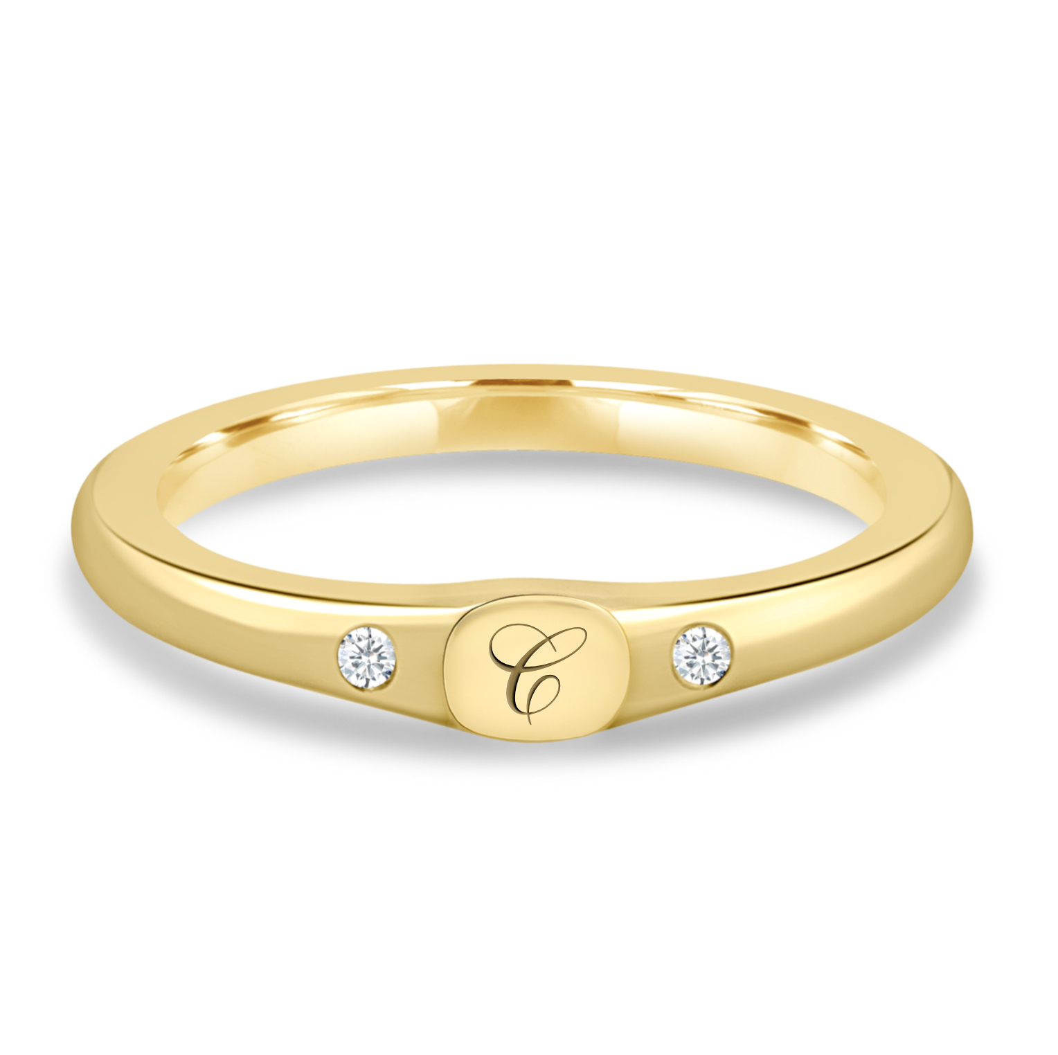 Initial Signet Ring - 18k Yellow Gold Lab Diamond