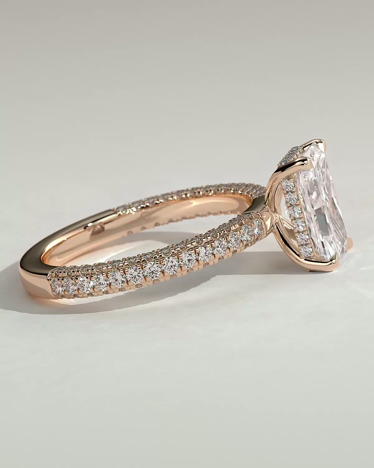 Irene - Radiant Solitaire with Hidden Halo and Triple Pave - 18k Rose Gold