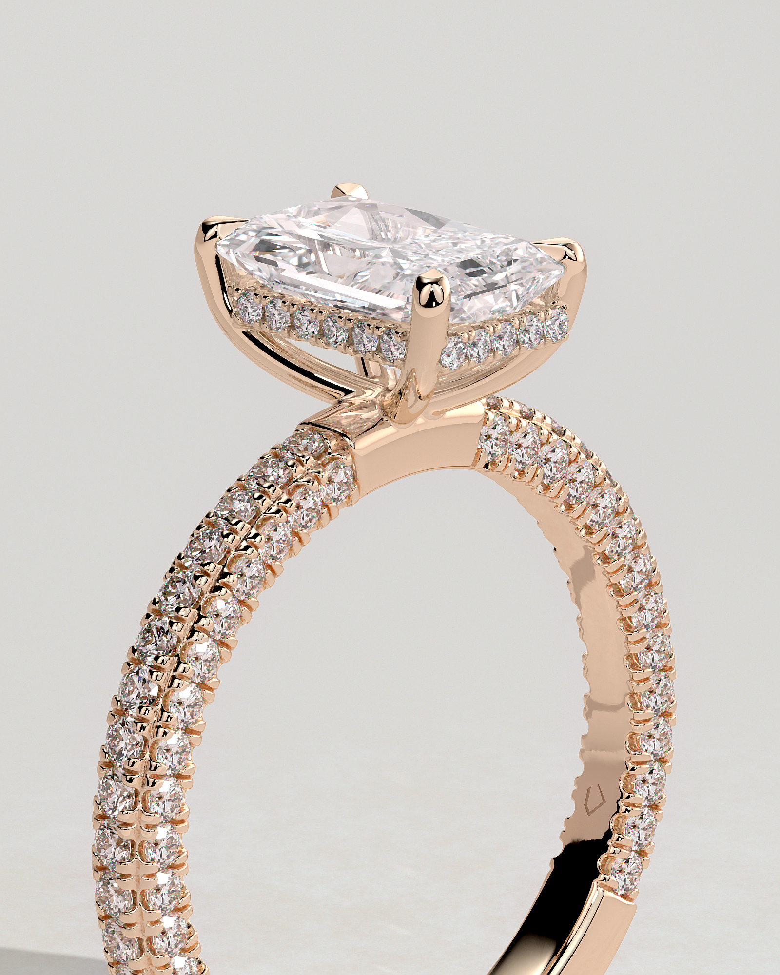 Irene - Radiant Solitaire with Hidden Halo and Triple Pave - 18k Rose Gold