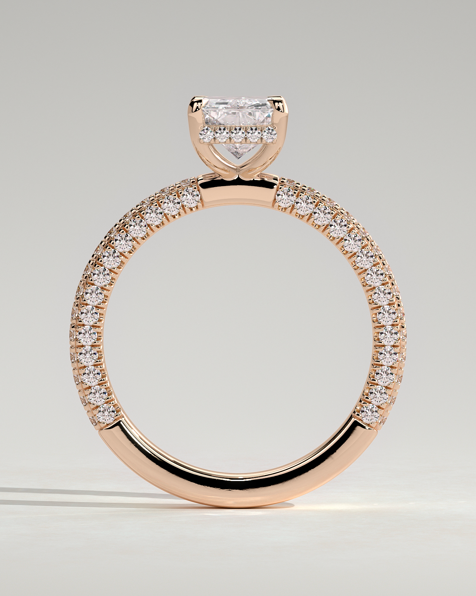 Irene - Radiant Solitaire with Hidden Halo and Triple Pave - 18k Rose Gold