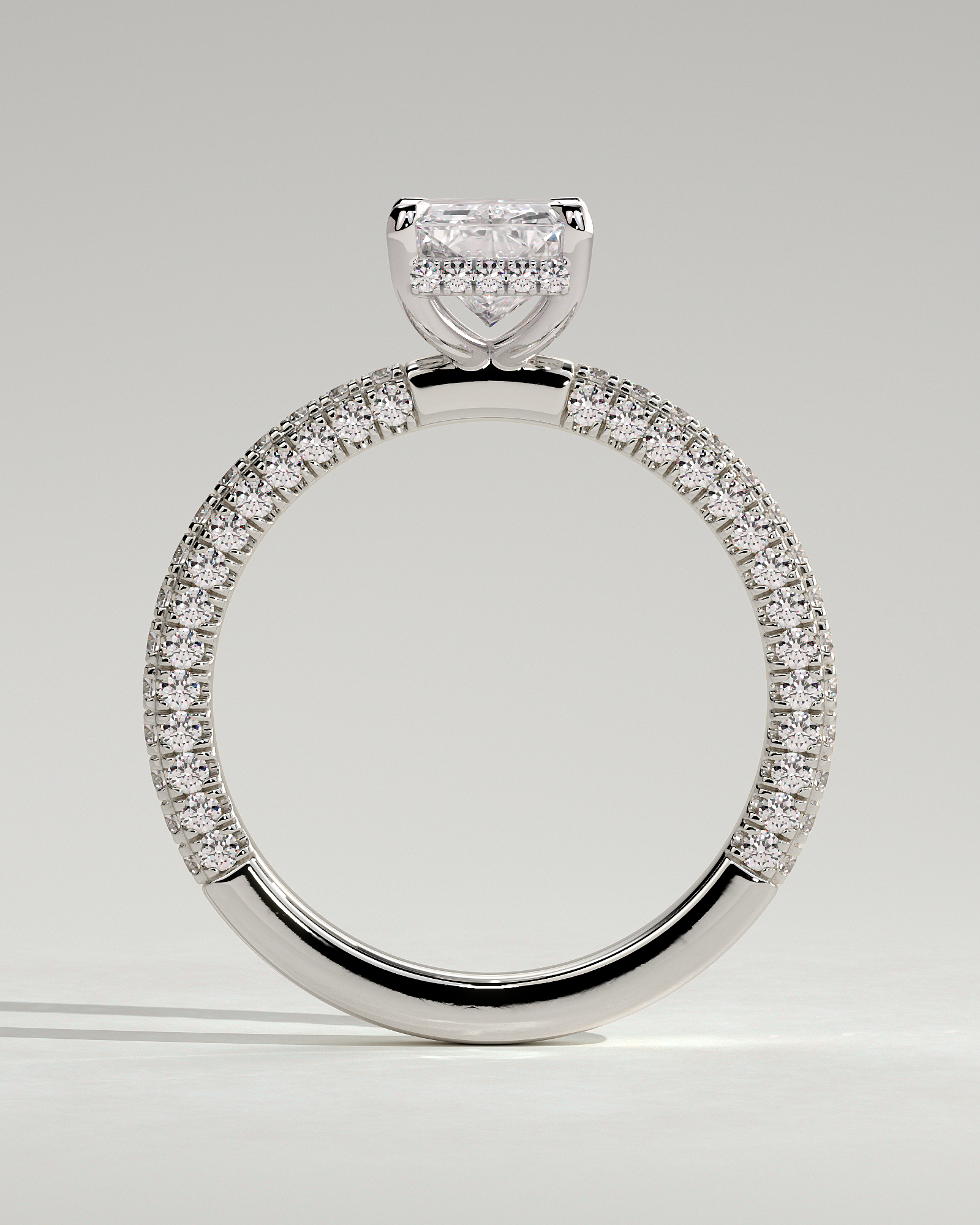 Irene - Radiant Solitaire with Hidden Halo and Triple Pave - 18k White Gold