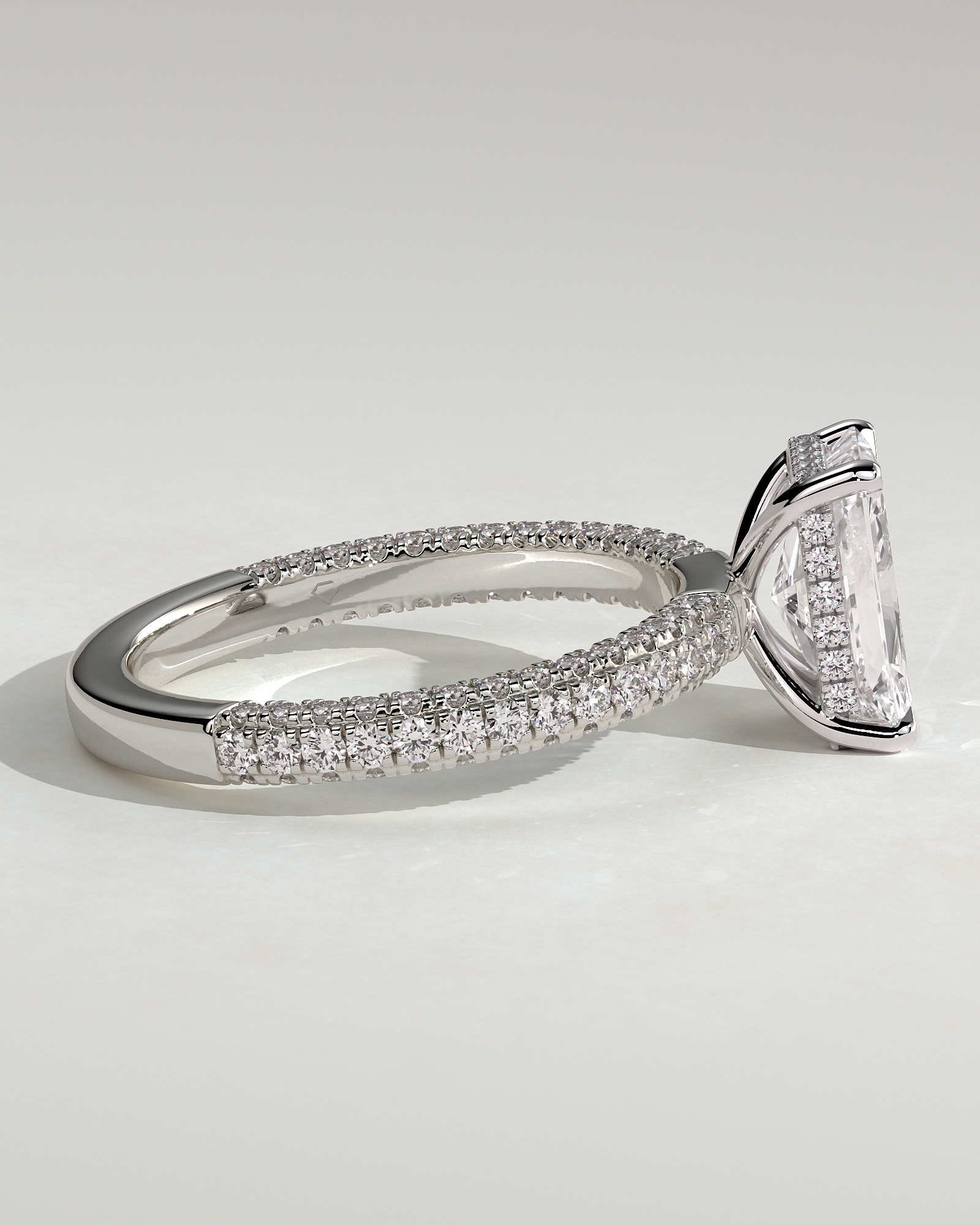 Irene - Radiant Solitaire with Hidden Halo and Triple Pave - 18k White Gold