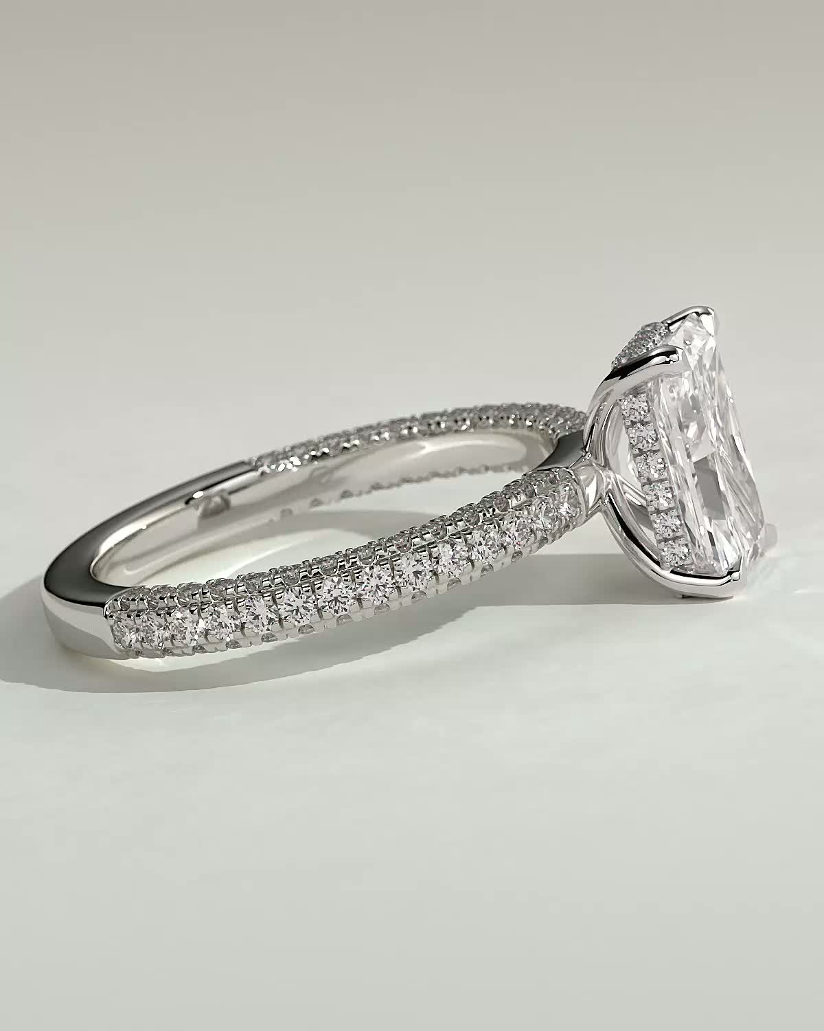 Irene - Radiant Solitaire with Hidden Halo and Triple Pave - 18k White Gold