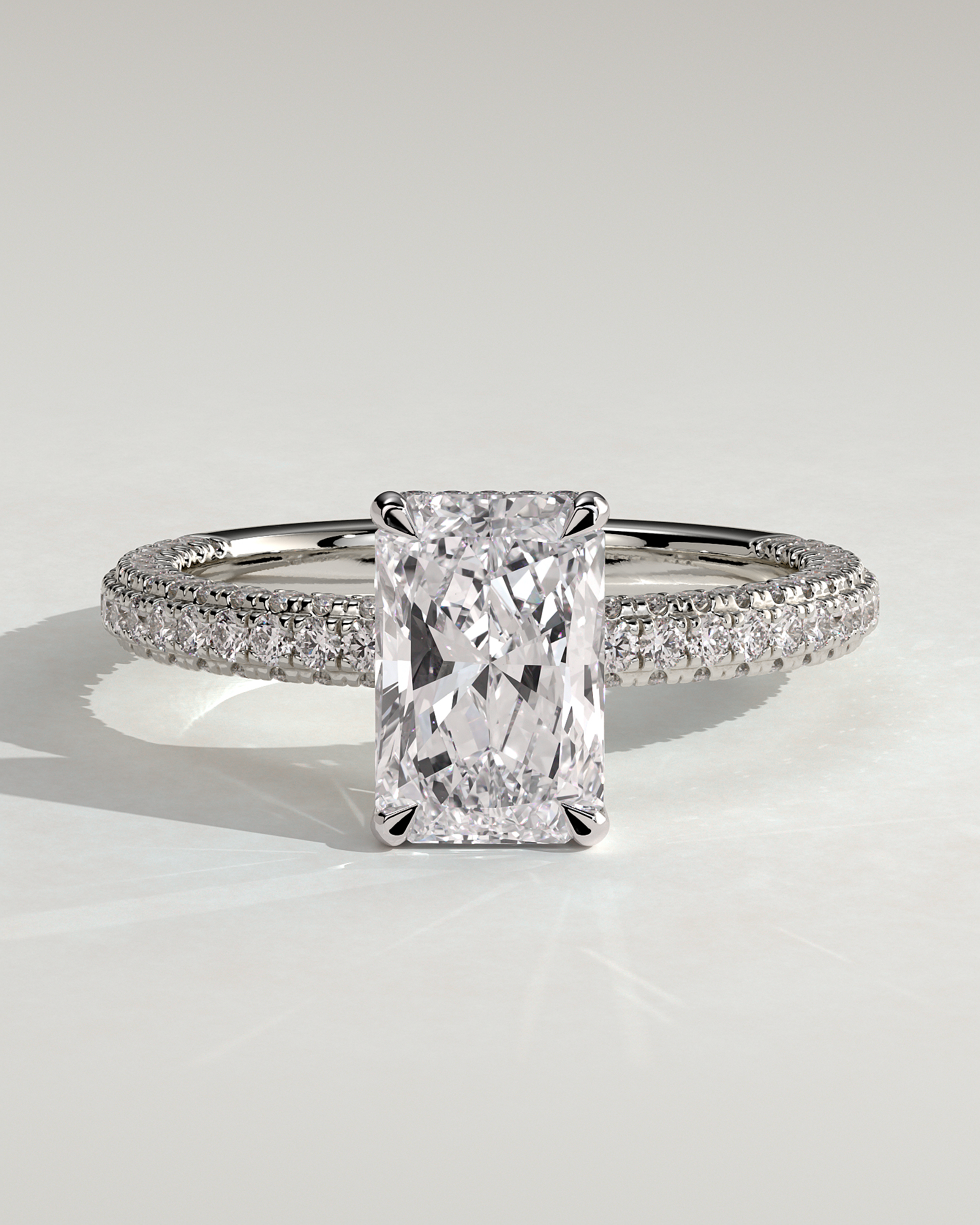 Irene - Radiant Solitaire with Hidden Halo and Triple Pave - 18k White Gold