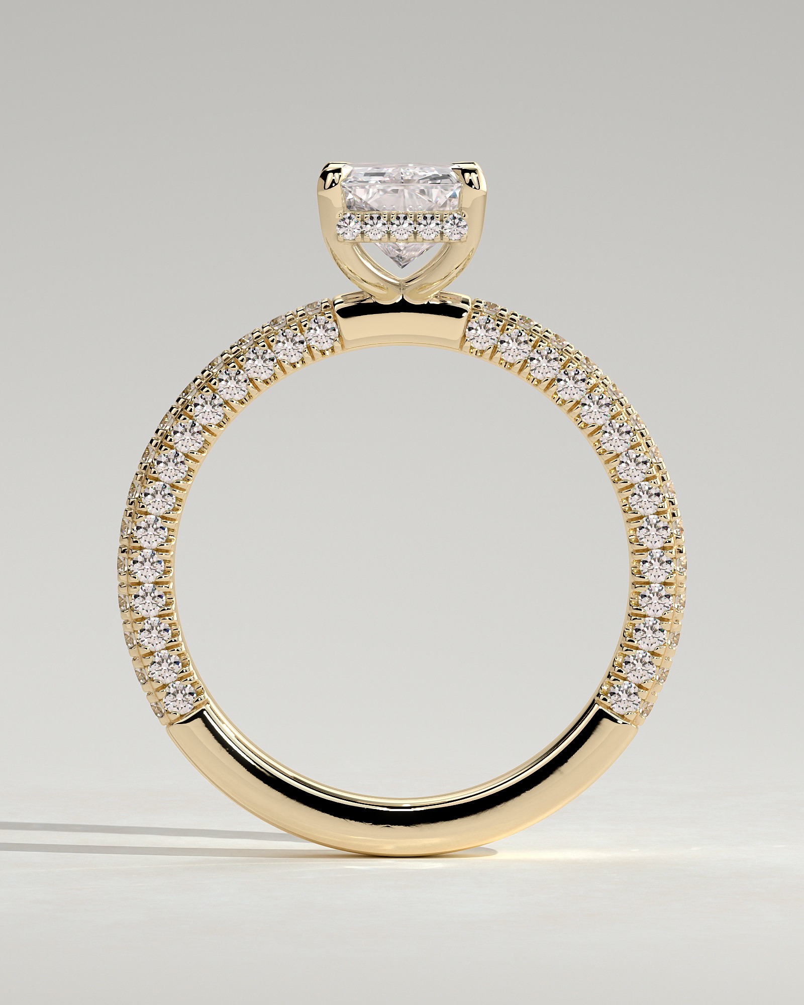 Irene - Radiant Solitaire with Hidden Halo and Triple Pave - 18k Yellow Gold