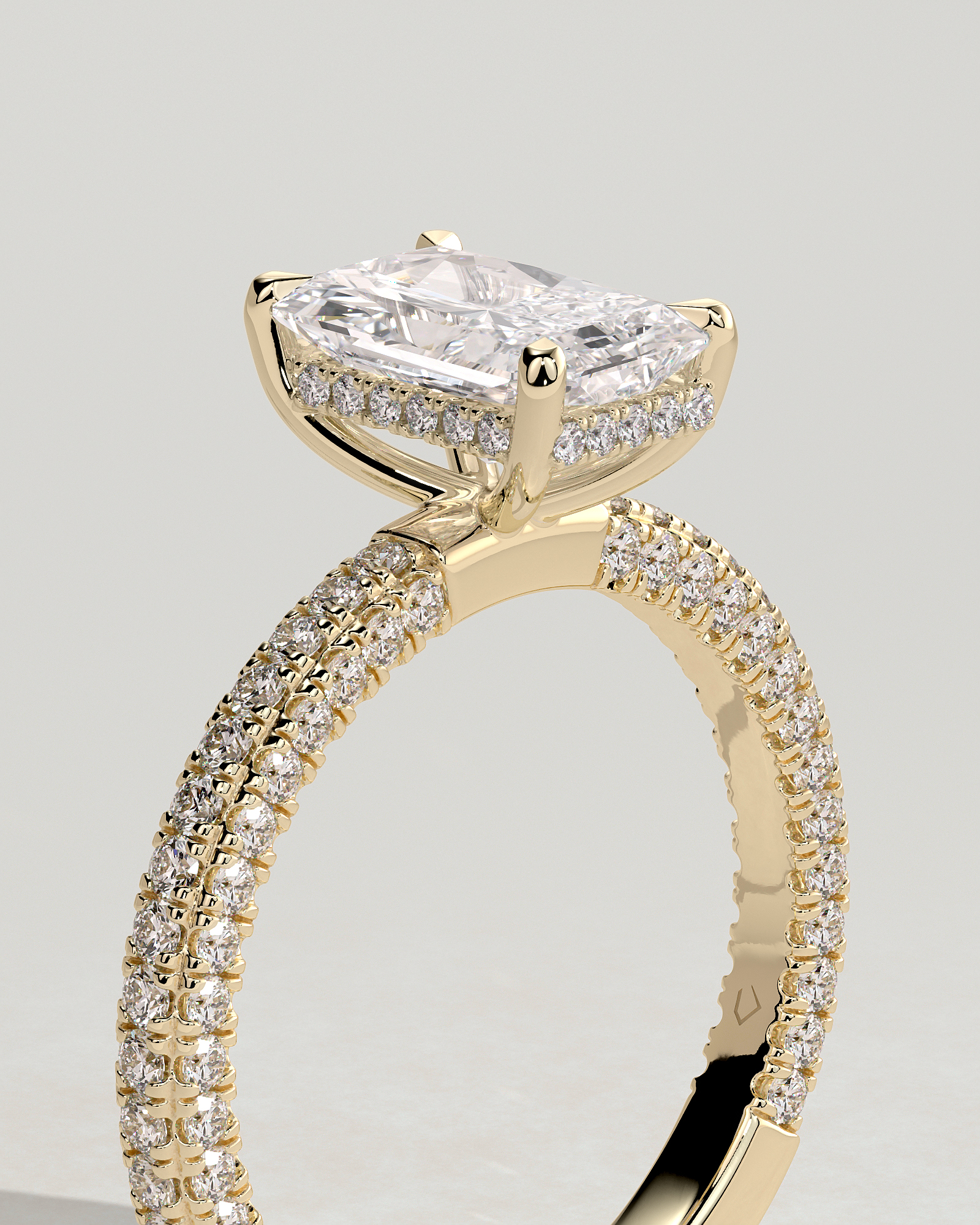 Irene - Radiant Solitaire with Hidden Halo and Triple Pave - 18k Yellow Gold