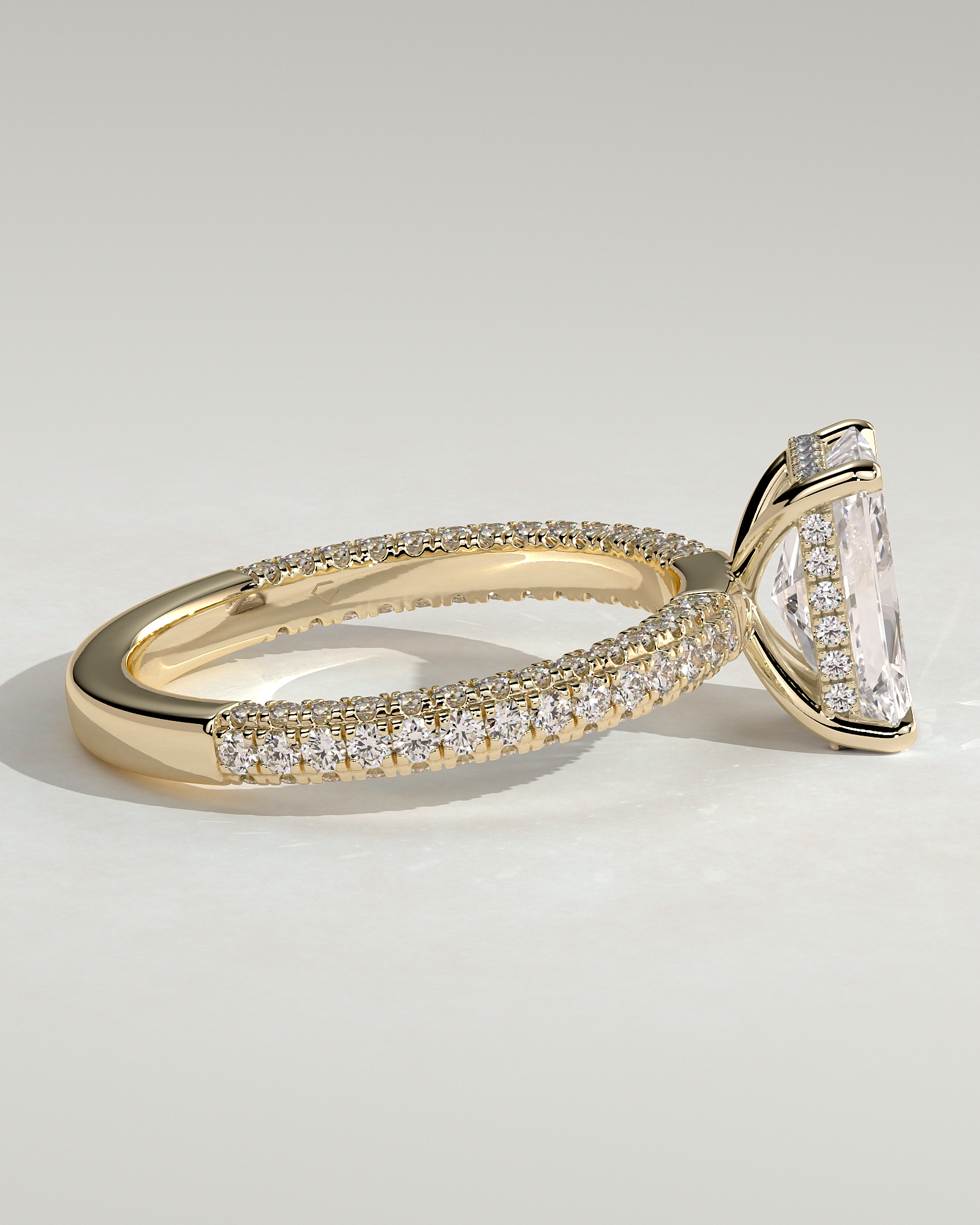Irene - Radiant Solitaire with Hidden Halo and Triple Pave - 18k Yellow Gold