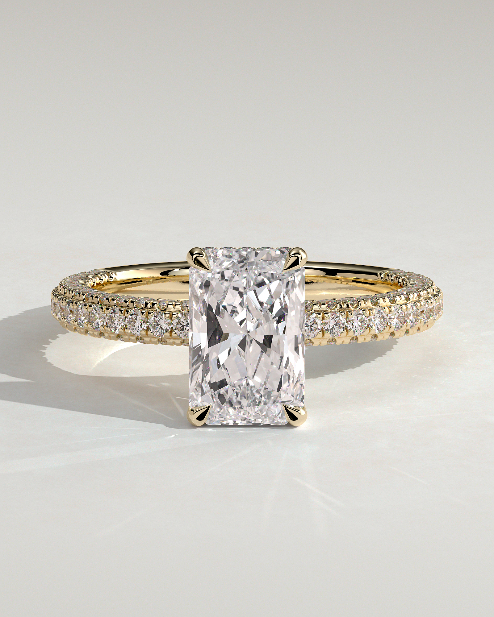 Irene - Radiant Solitaire with Hidden Halo and Triple Pave - 18k Yellow Gold