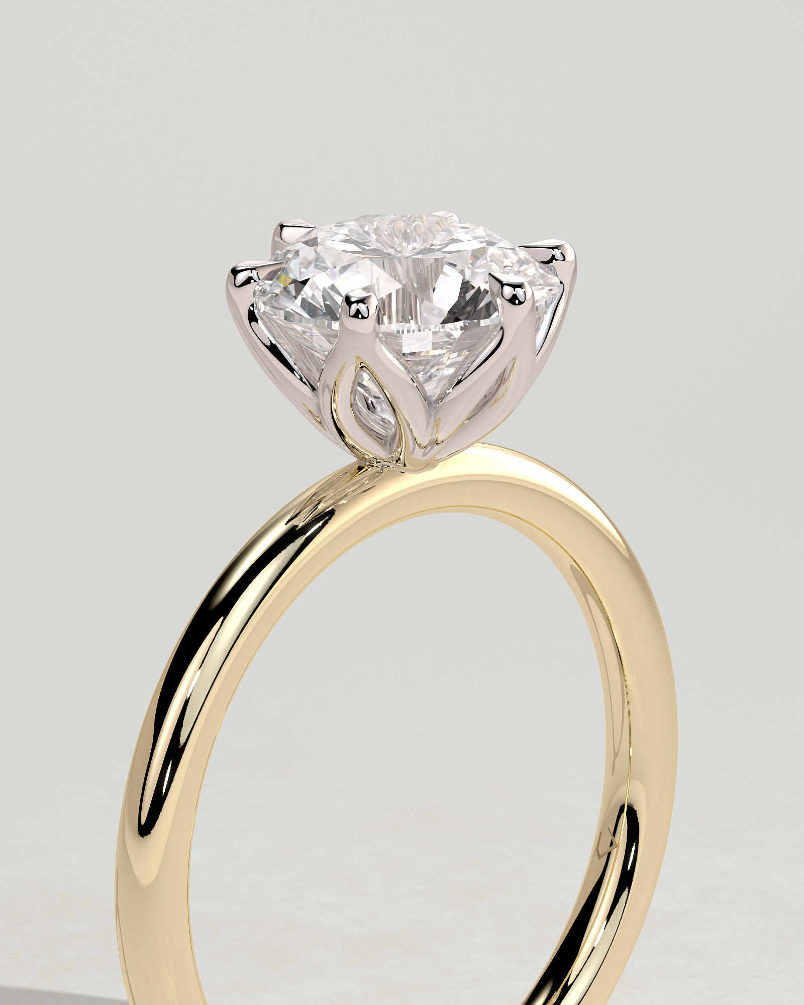Iris  6 Claw Round Solitaire - 18k Yellow Gold / 18k White Gold