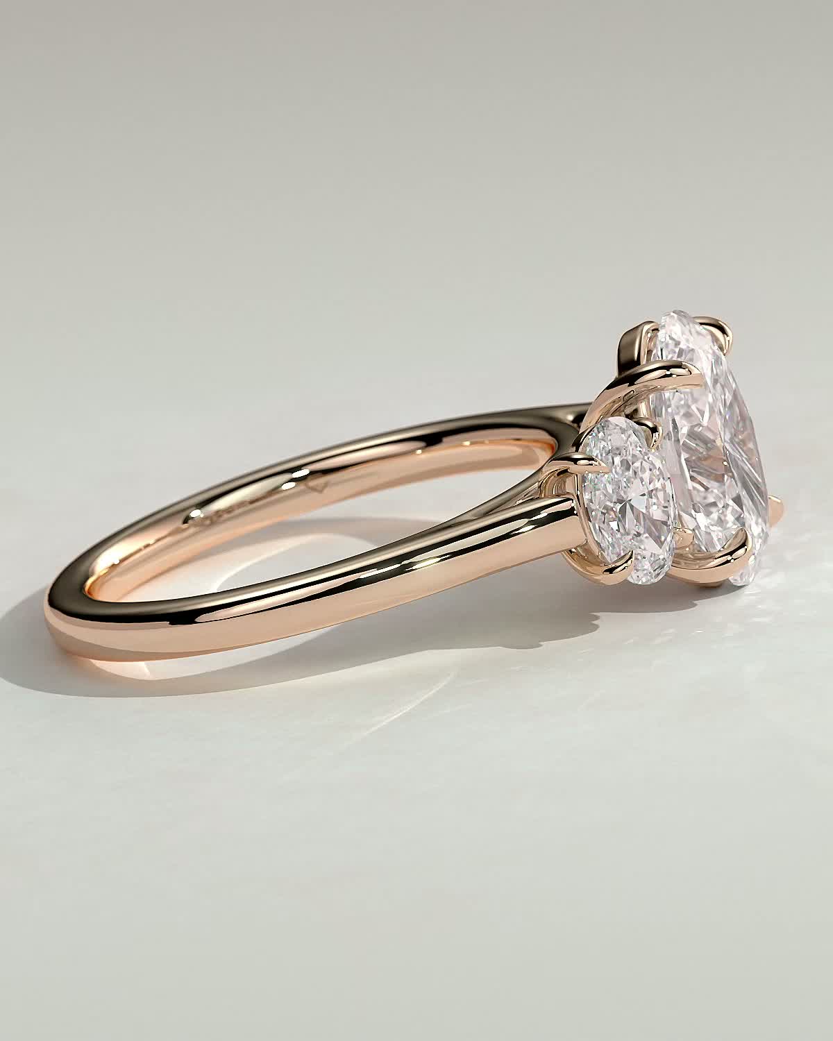 Oval 4 Claw Trilogy Engagement Ring - 18k Rose Gold