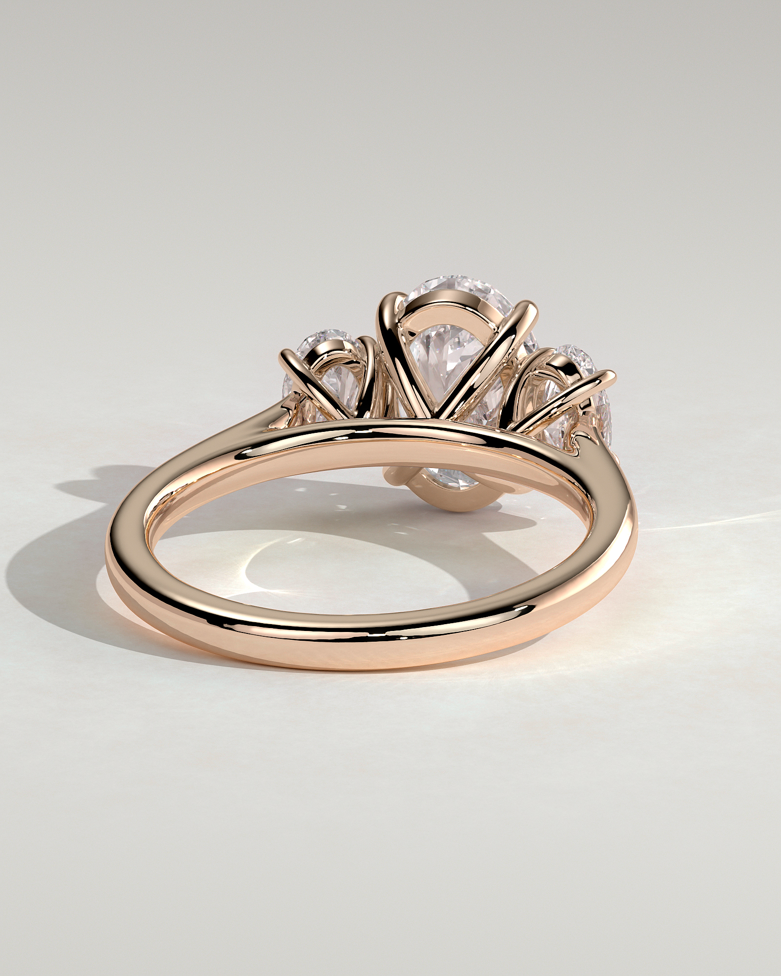 Oval 4 Claw Trilogy Engagement Ring - 18k Rose Gold