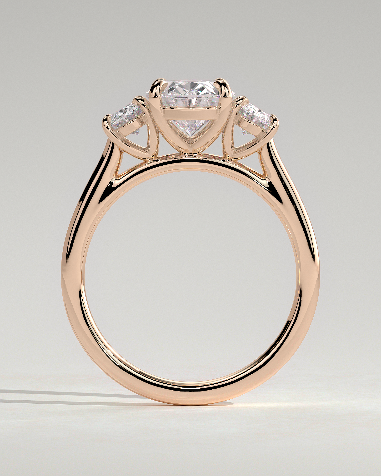 Oval 4 Claw Trilogy Engagement Ring - 18k Rose Gold