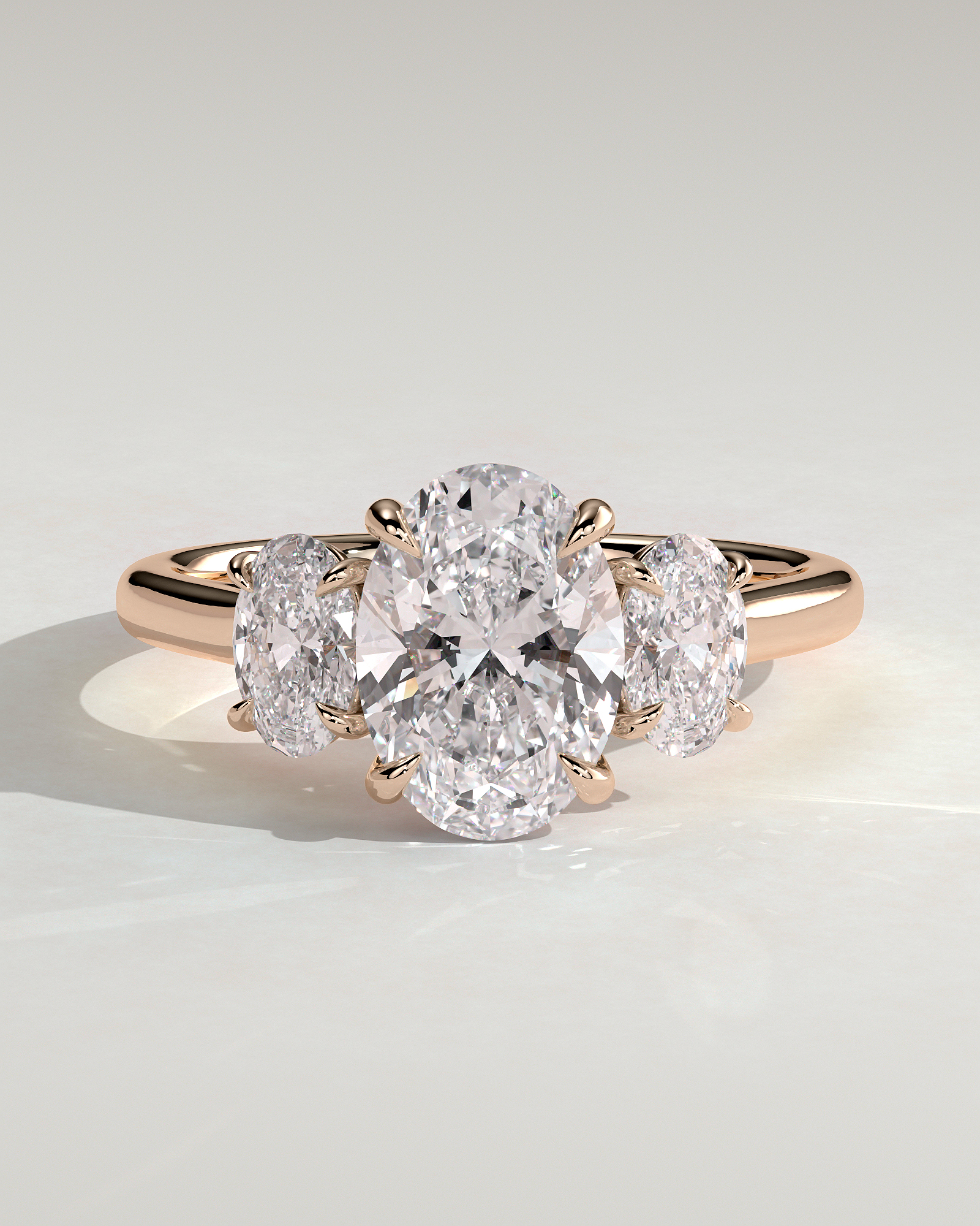 Oval 4 Claw Trilogy Engagement Ring - 18k Rose Gold