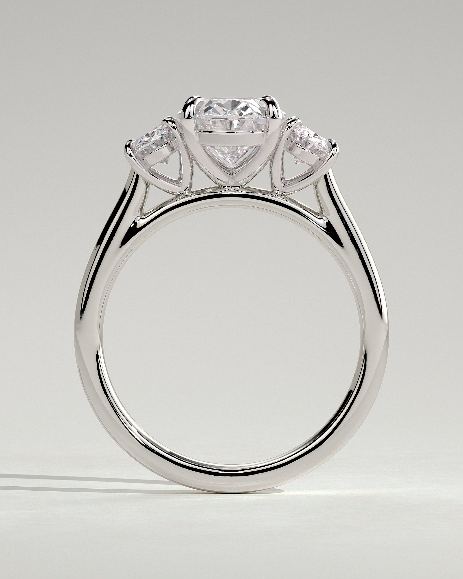 Oval 4 Claw Trilogy Engagement Ring - 18k White Gold