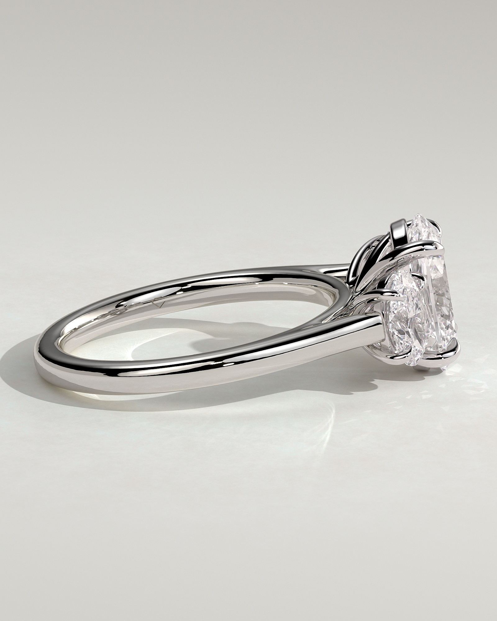 Oval 4 Claw Trilogy Engagement Ring - 18k White Gold