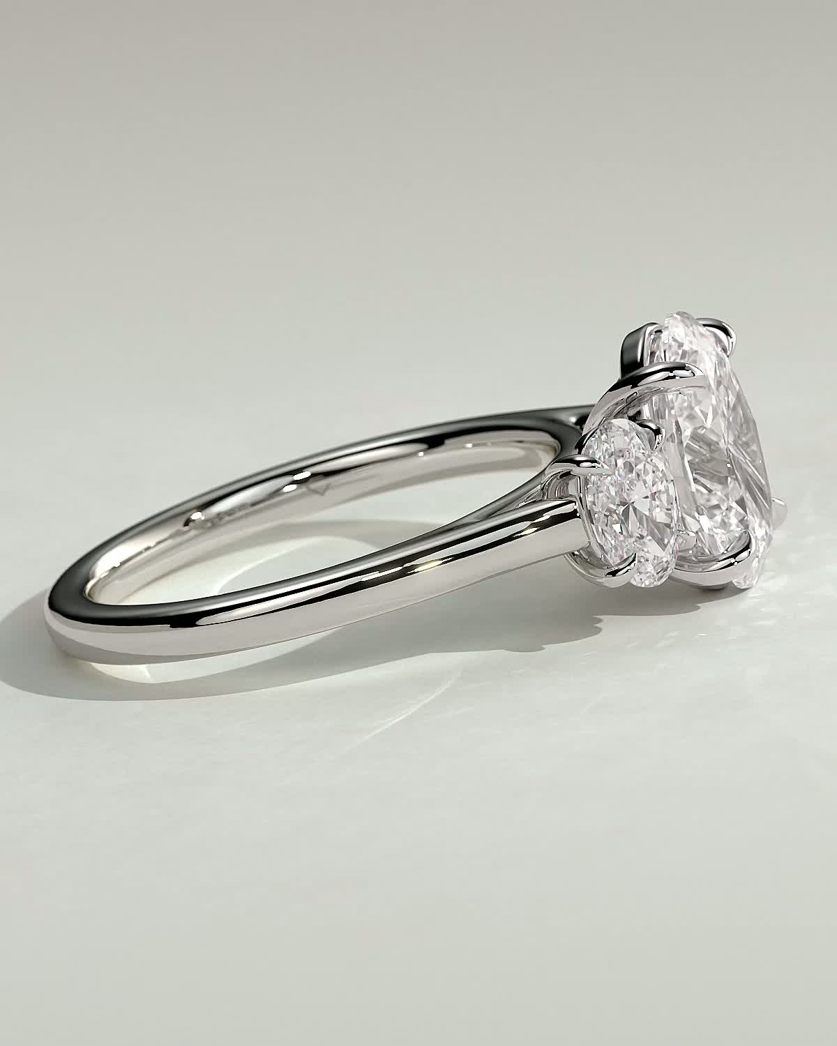 Oval 4 Claw Trilogy Engagement Ring - 18k White Gold