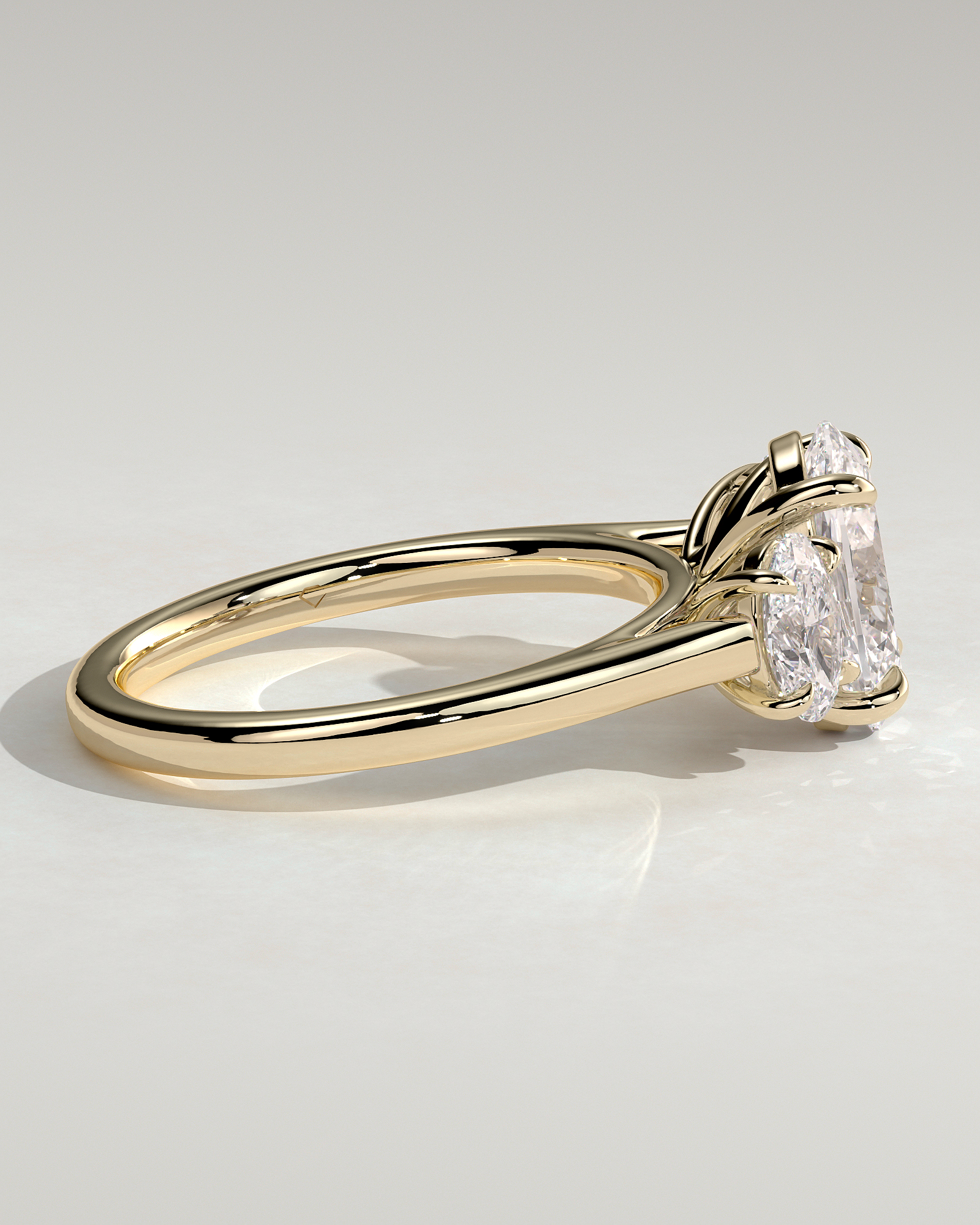 Oval 4 Claw Trilogy Engagement Ring - 18k Yellow Gold