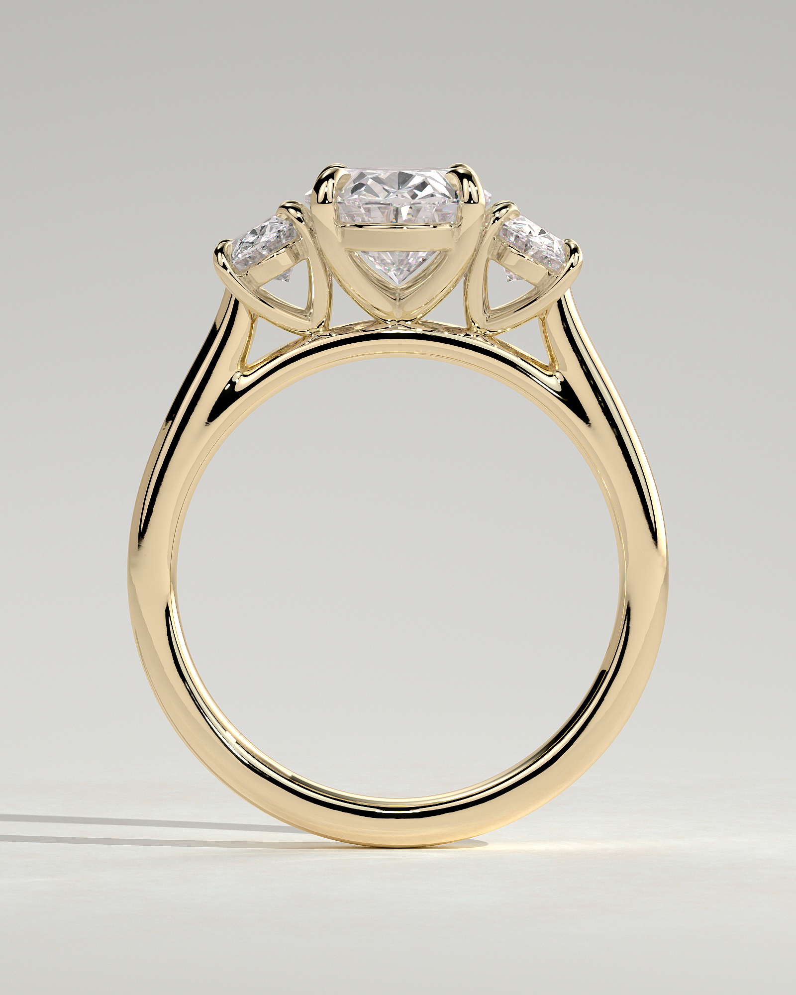Oval 4 Claw Trilogy Engagement Ring - 18k Yellow Gold