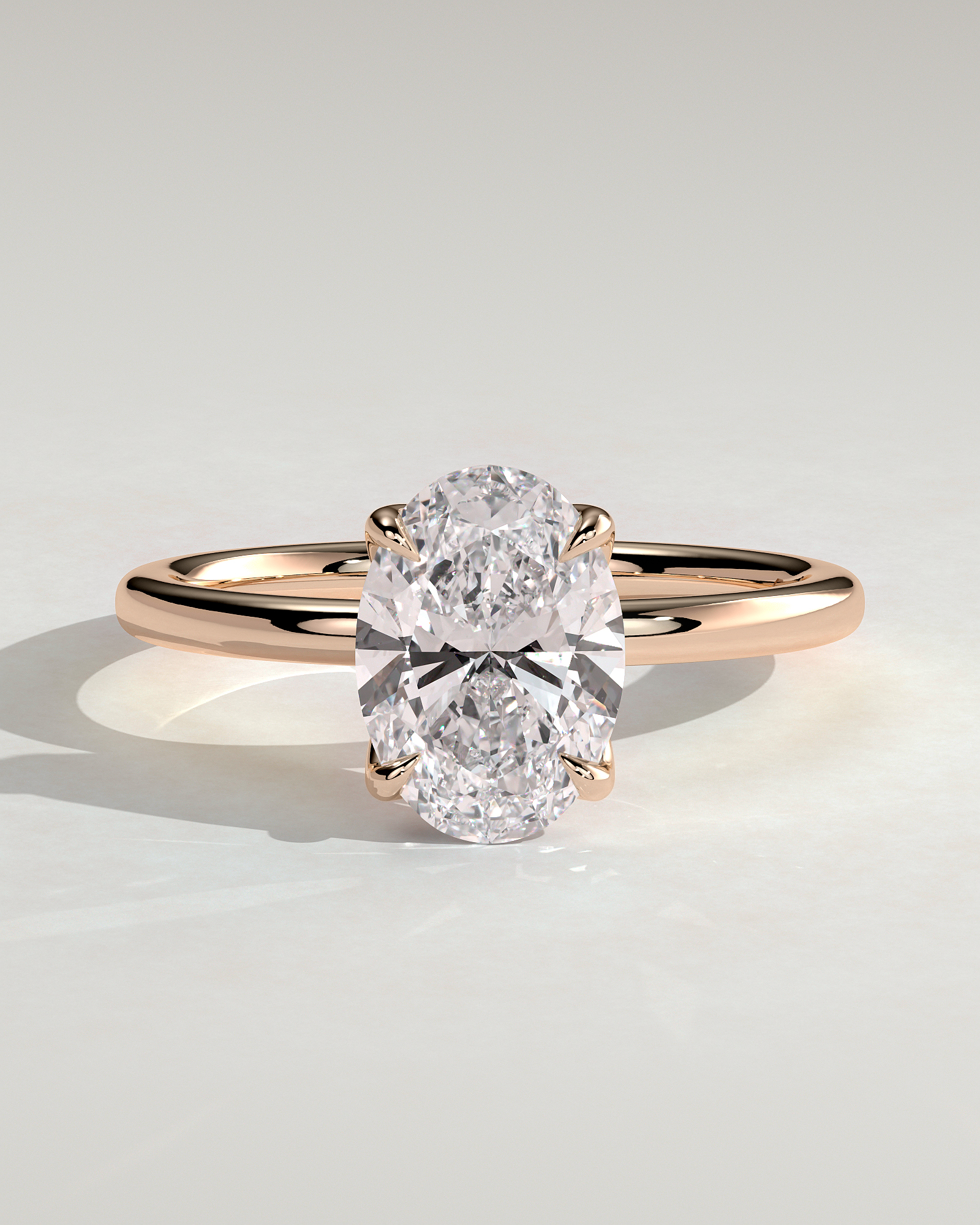 Oval 4 Claw Solitaire with Petal Gallery and Accented Tiara Detail Engagement Ring - 18k Rose Gold
