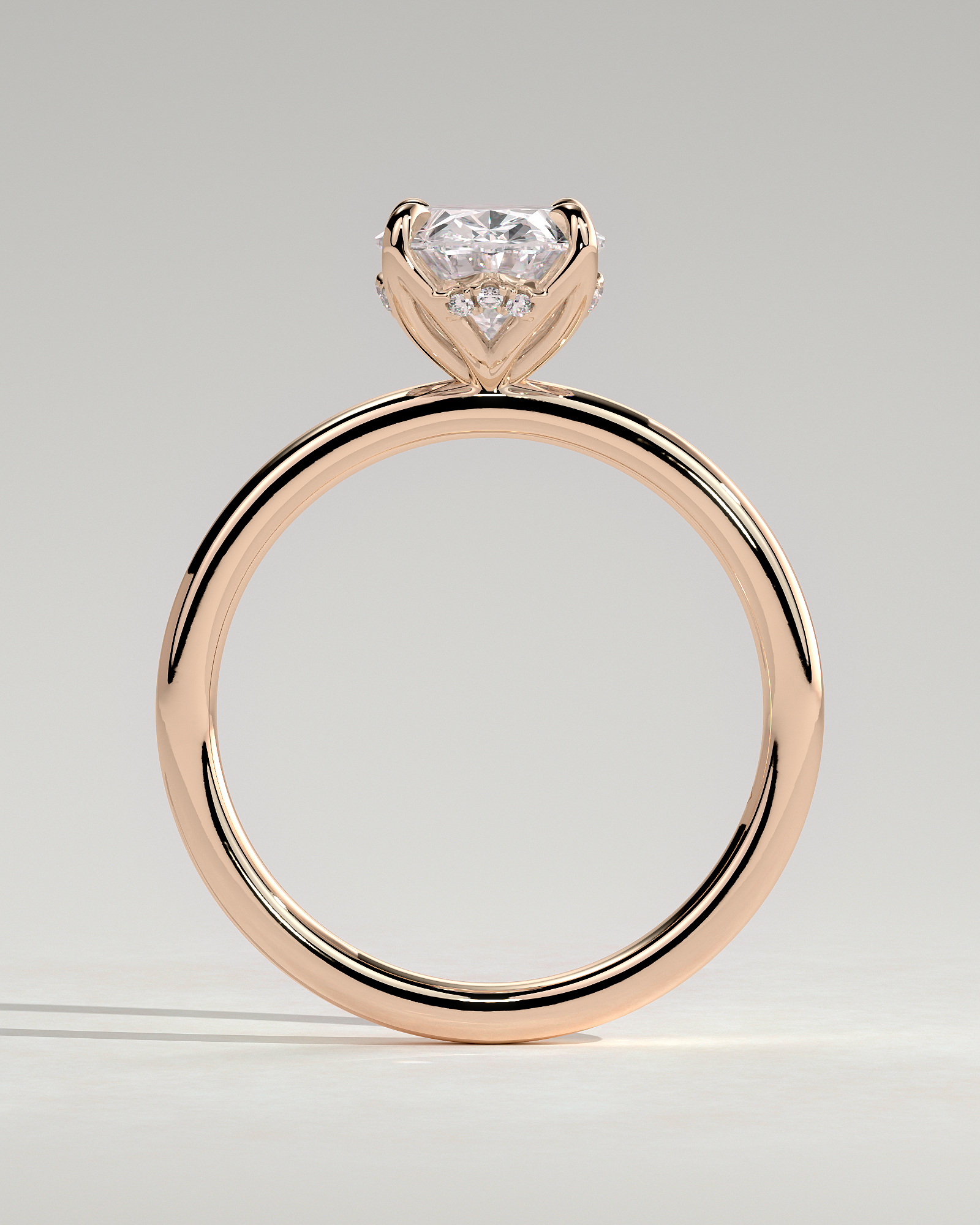 Oval 4 Claw Solitaire with Petal Gallery and Accented Tiara Detail Engagement Ring - 18k Rose Gold