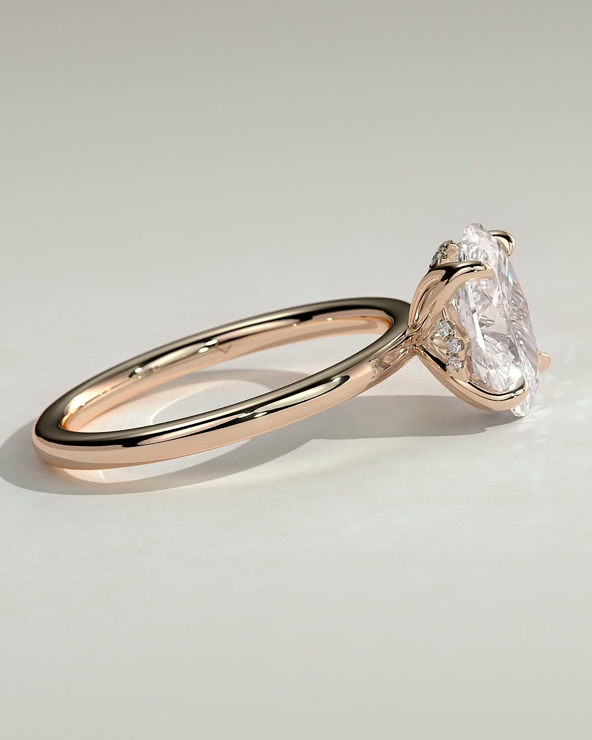 Oval 4 Claw Solitaire with Petal Gallery and Accented Tiara Detail Engagement Ring - 18k Rose Gold