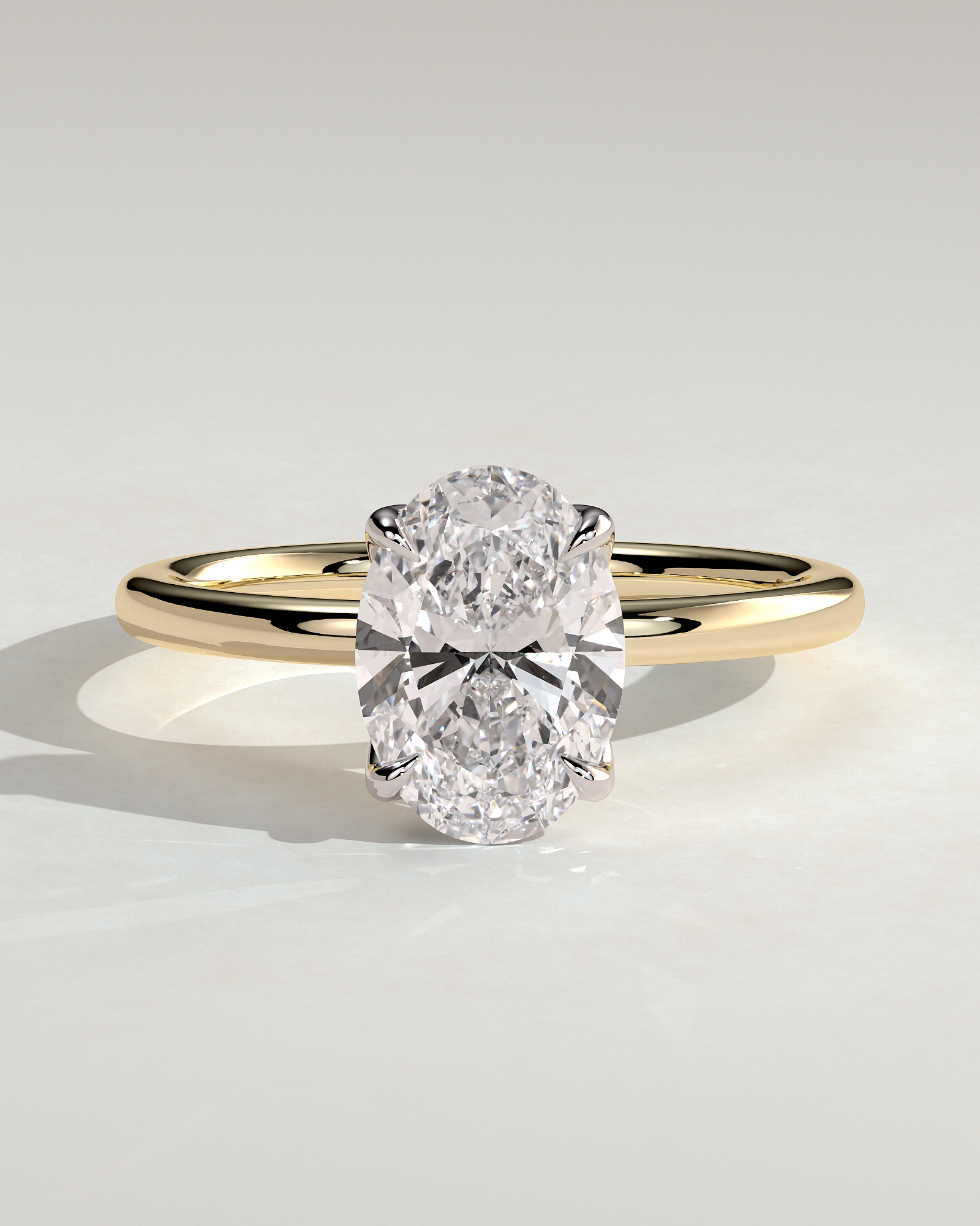 Oval 4 Claw Solitaire with Petal Gallery and Accented Tiara Detail Engagement Ring - 18k Yellow Gold / 18k White Gold