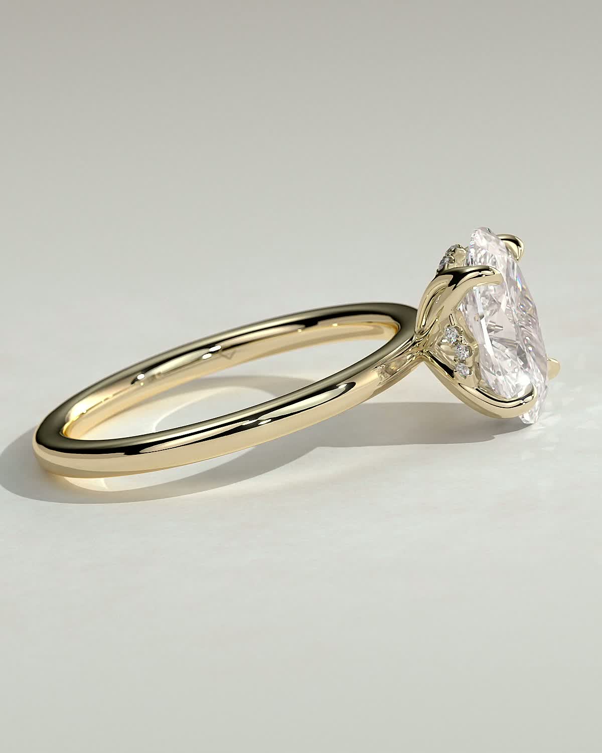 Oval 4 Claw Solitaire with Petal Gallery and Accented Tiara Detail Engagement Ring - 18k Yellow Gold