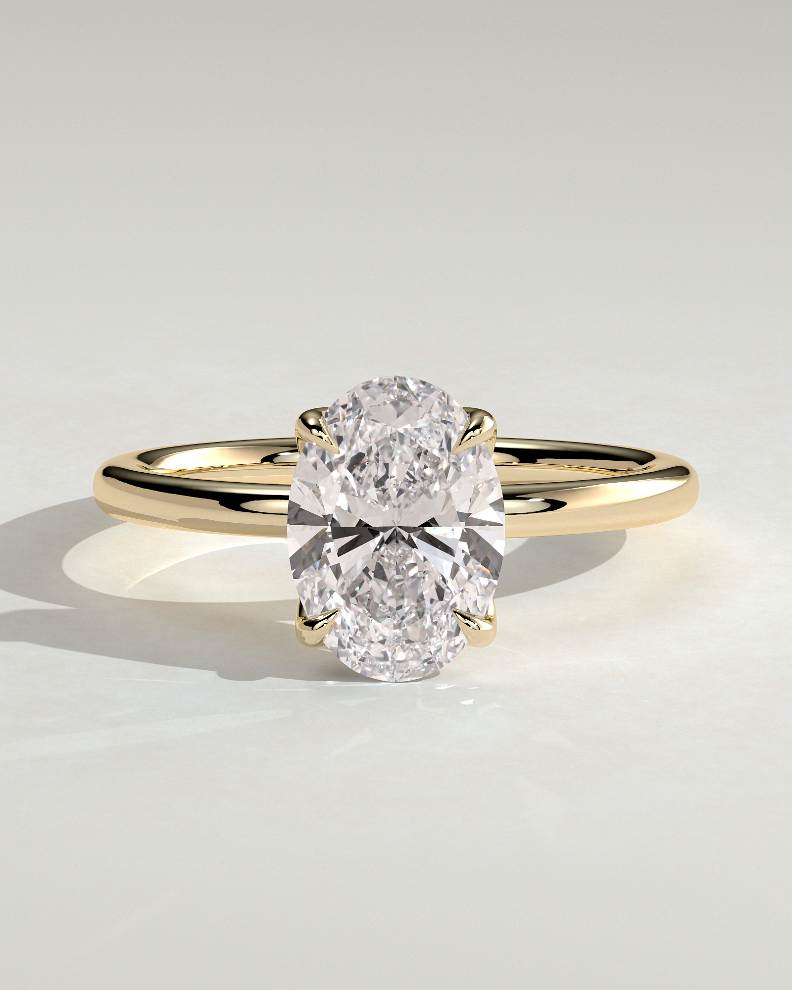 Oval 4 Claw Solitaire with Petal Gallery and Accented Tiara Detail Engagement Ring - 18k Yellow Gold