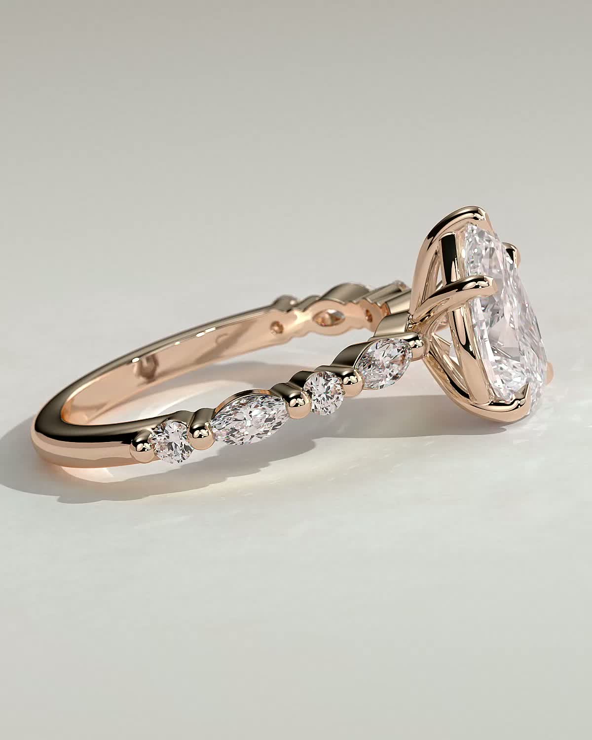 Jacinta - Pear Solitaire with Accent Band - 18k Rose Gold