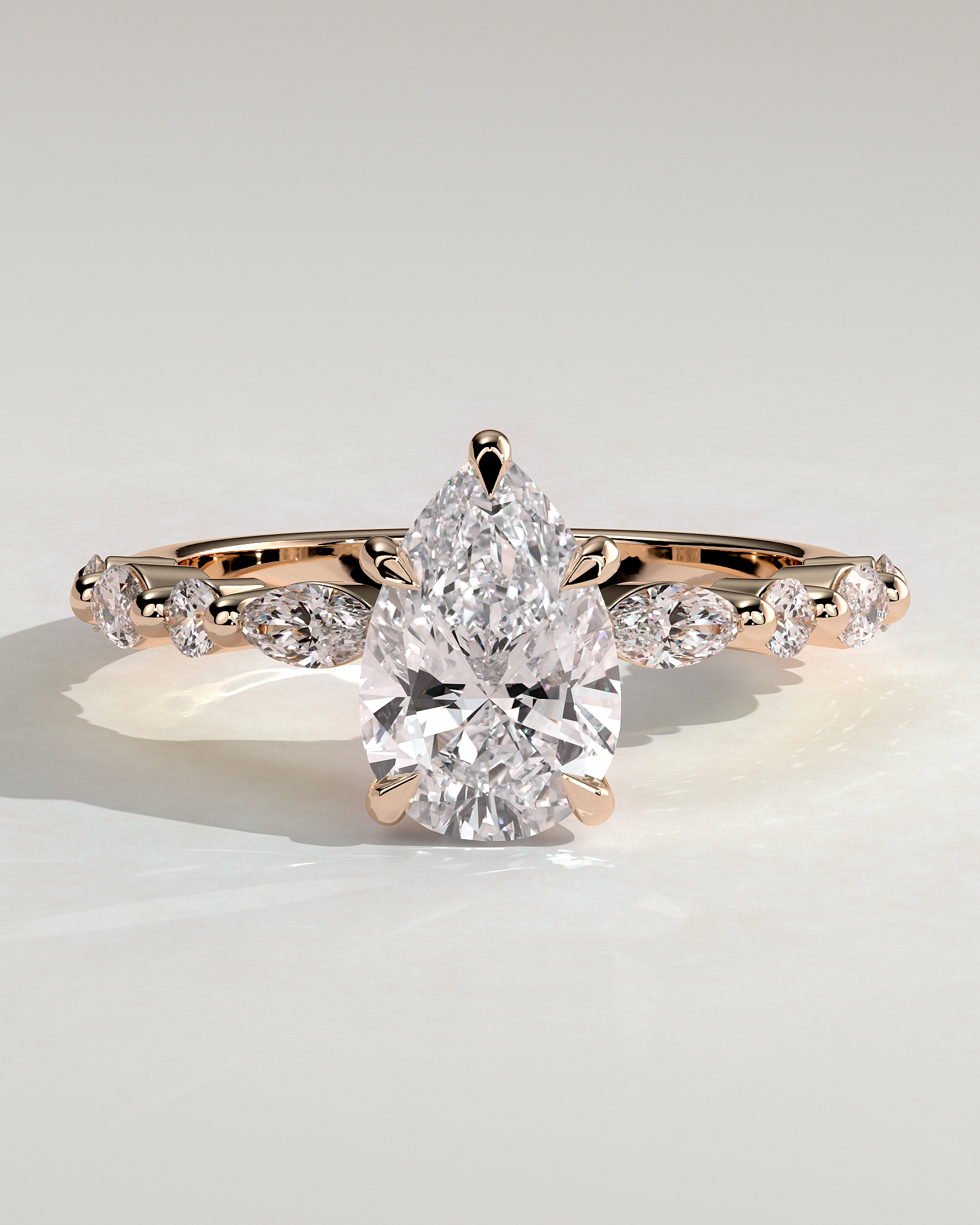 Jacinta - Pear Solitaire with Accent Band - 18k Rose Gold