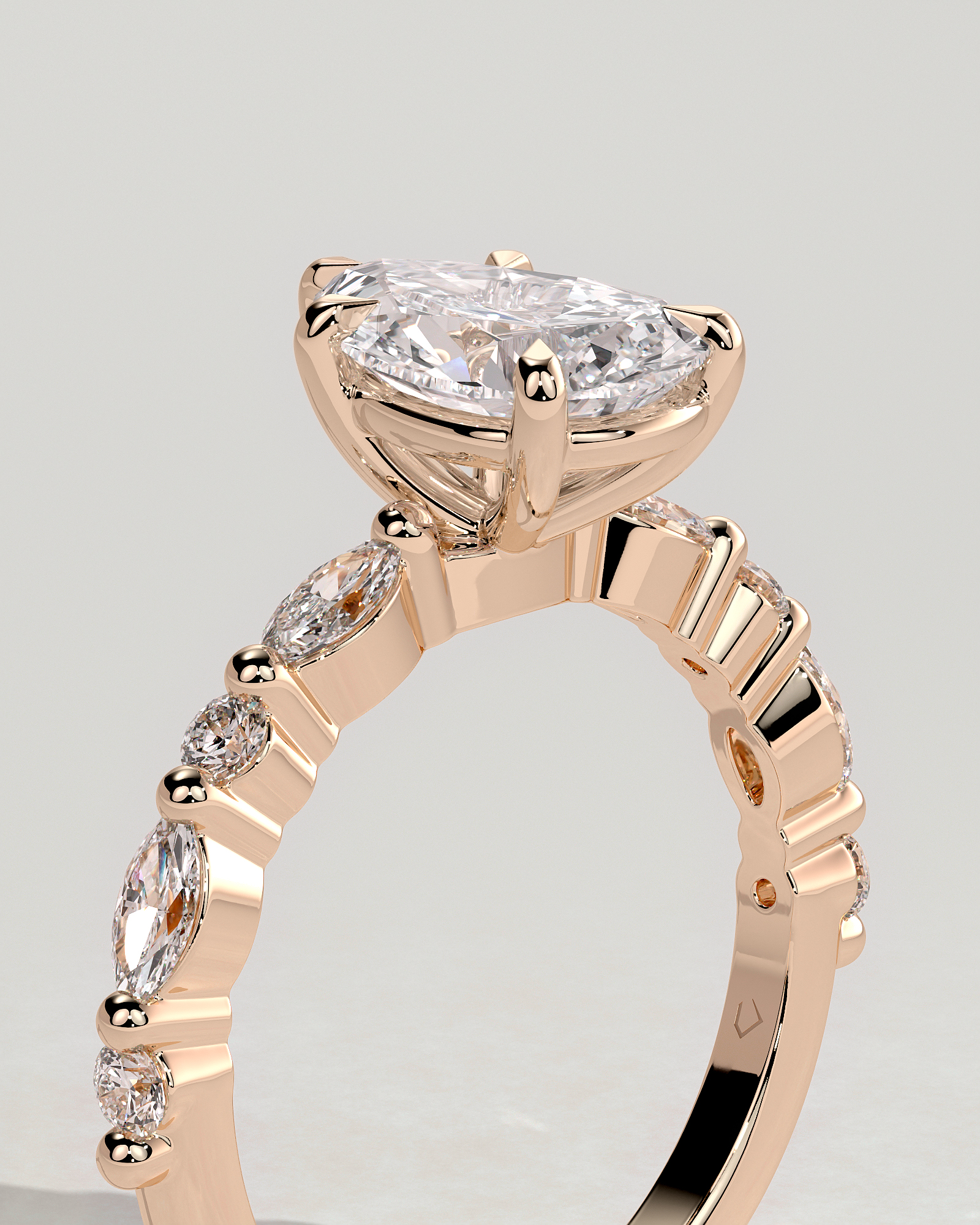 Jacinta - Pear Solitaire with Accent Band - 18k Rose Gold