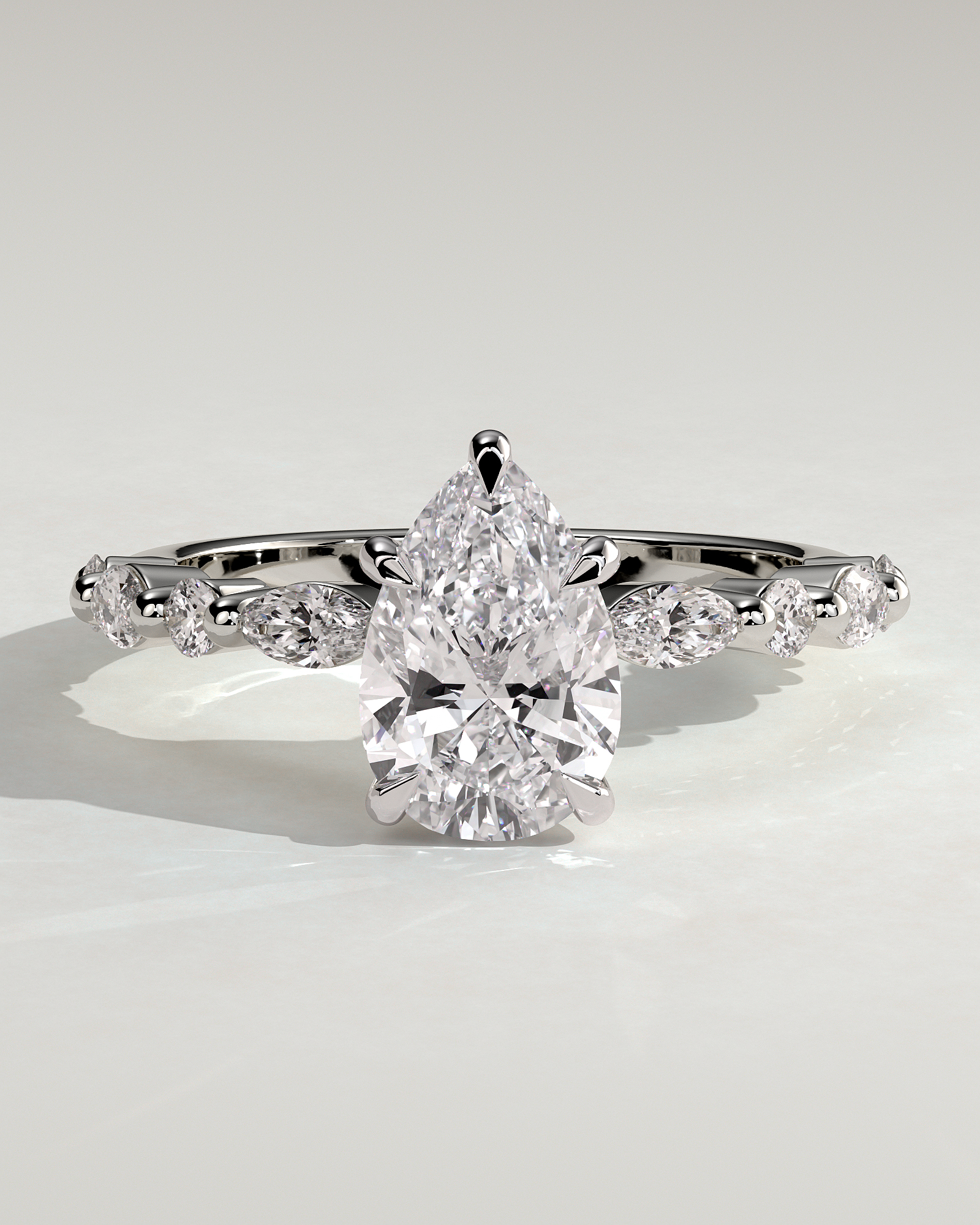 Jacinta - Pear Solitaire with Accent Band - 18k White Gold