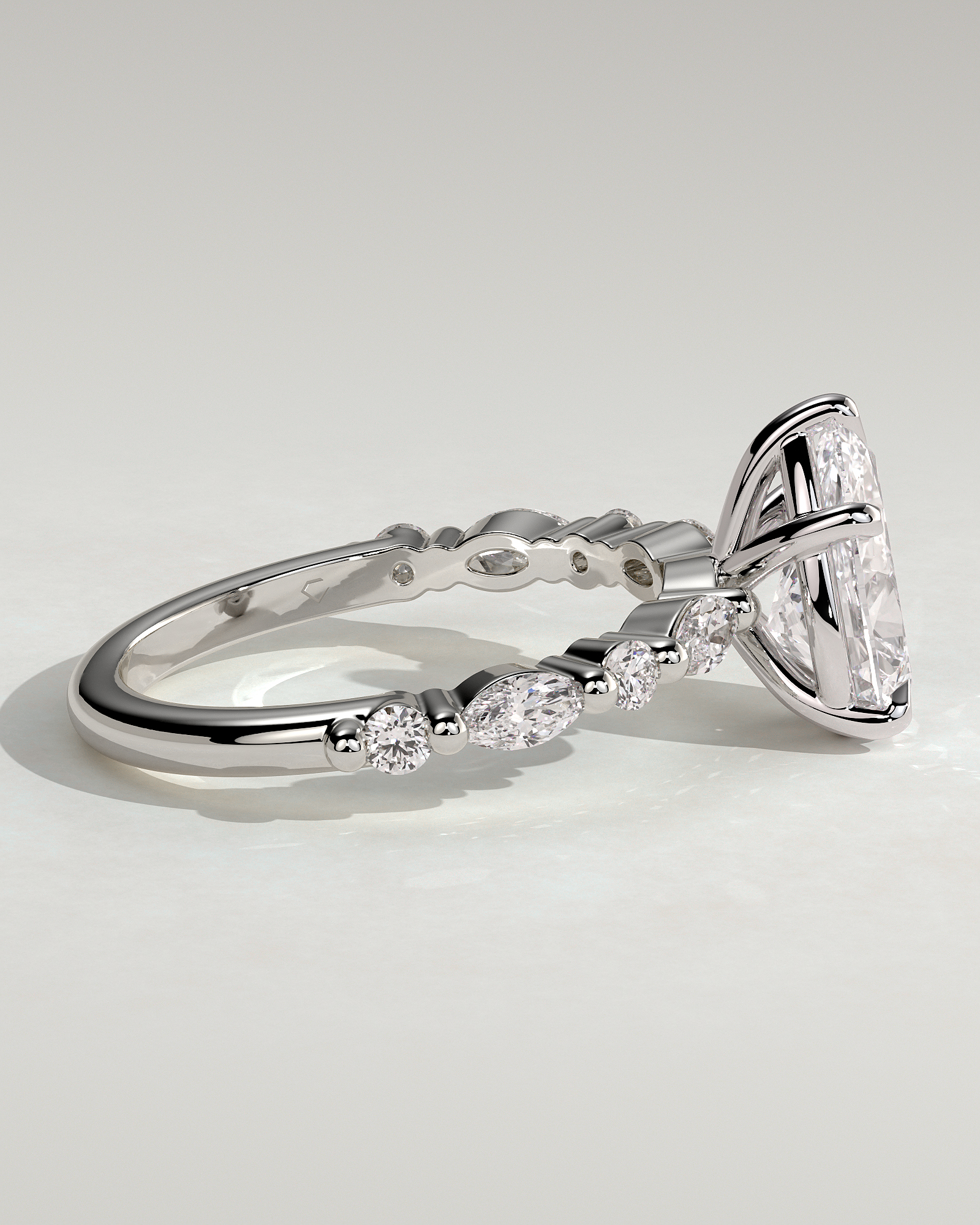 Jacinta - Pear Solitaire with Accent Band - 18k White Gold