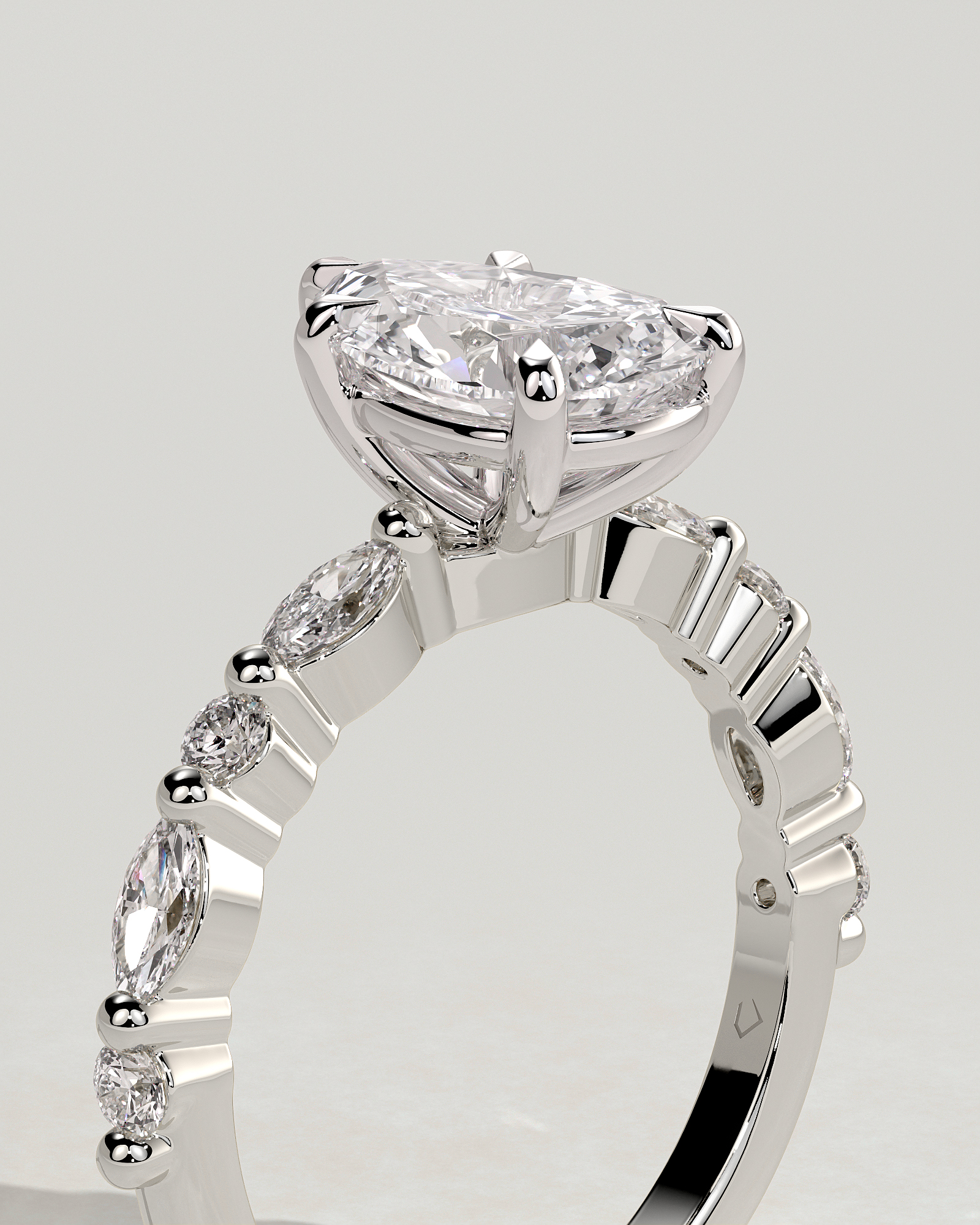 Jacinta - Pear Solitaire with Accent Band - 18k White Gold