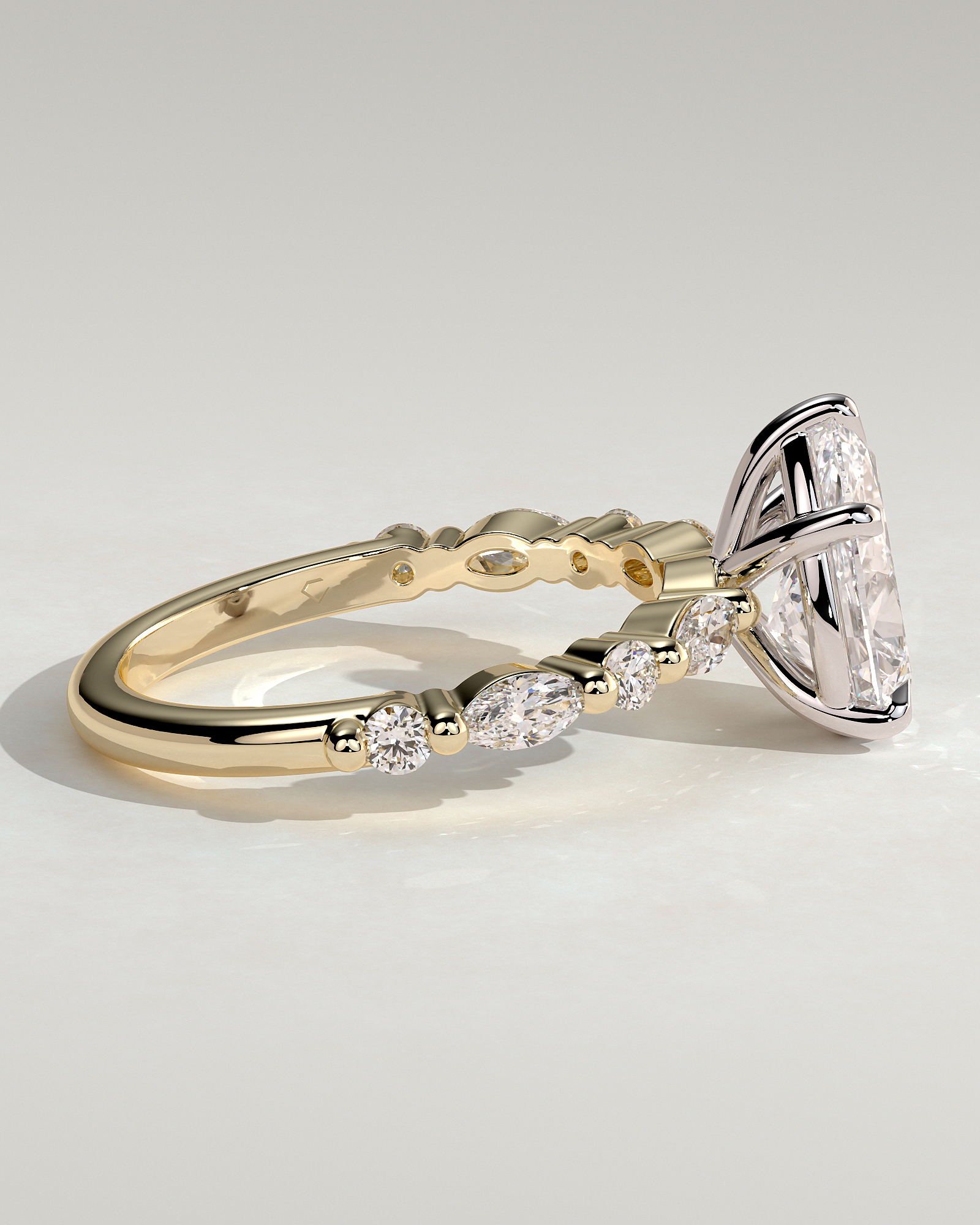Jacinta - Pear Solitaire with Accent Band - 18k Yellow Gold / 18k White Gold