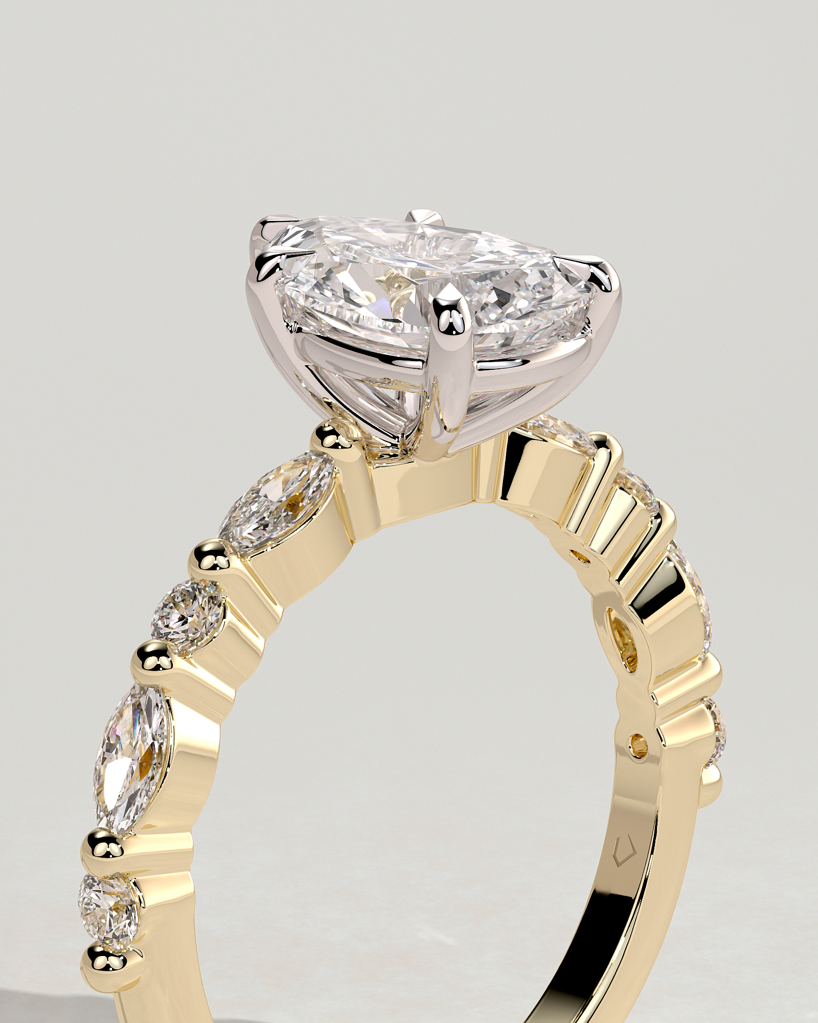 Jacinta - Pear Solitaire with Accent Band - 18k Yellow Gold / 18k White Gold