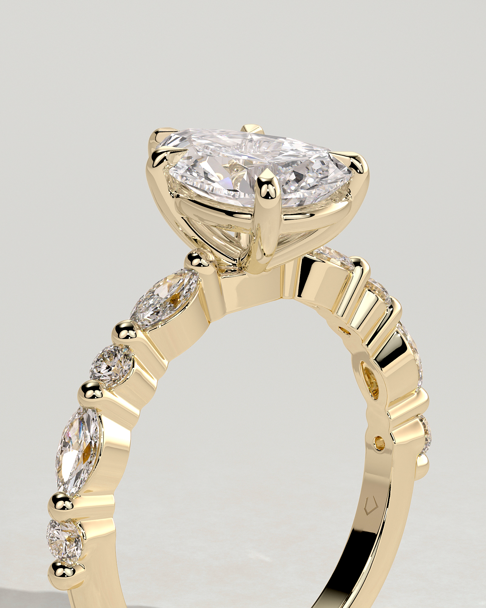 Jacinta - Pear Solitaire with Accent Band - 18k Yellow Gold