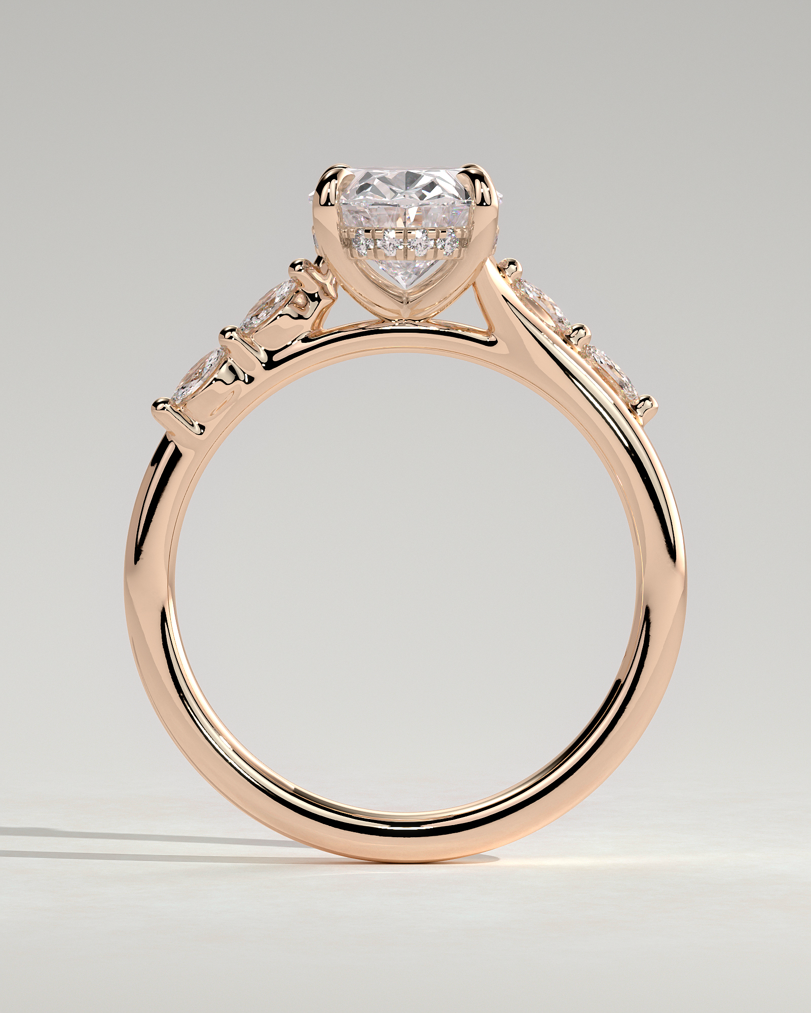 Jamie - Oval Solitaire with Opposing Marquise Accents - 18k Rose Gold