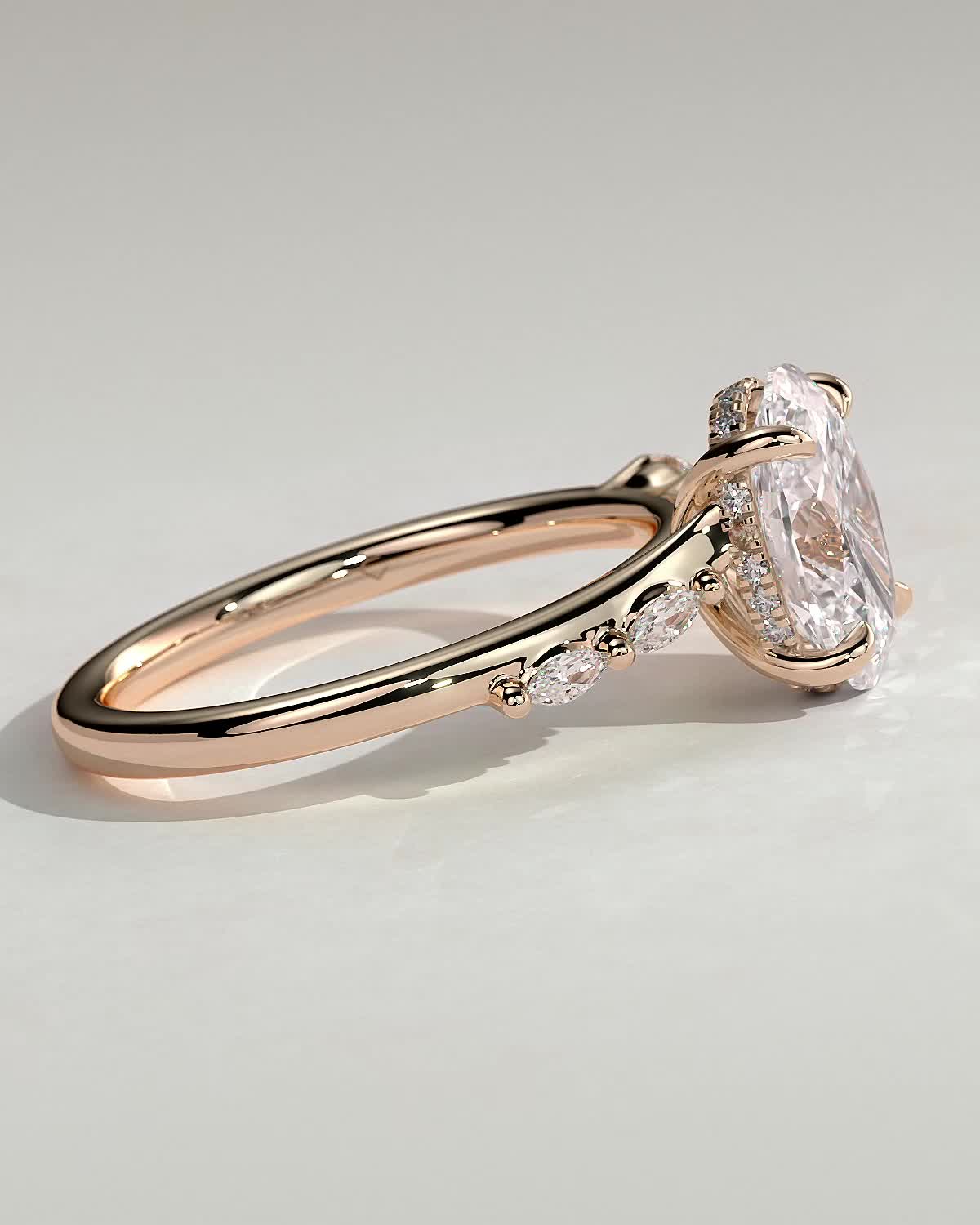 Jamie - Oval Solitaire with Opposing Marquise Accents - 18k Rose Gold