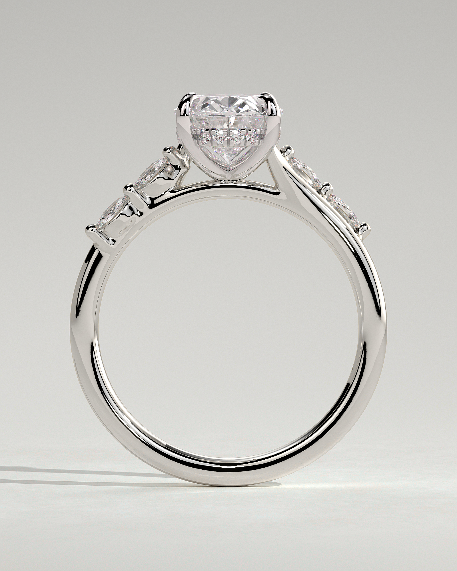 Jamie - Oval Solitaire with Opposing Marquise Accents - 18k White Gold
