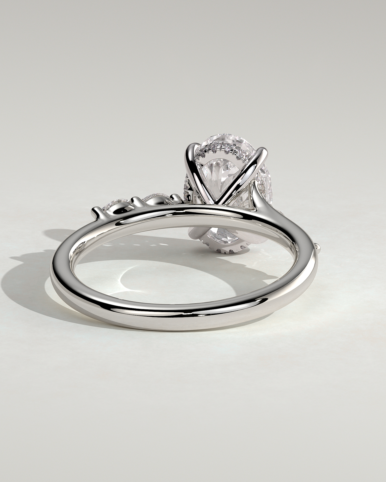 Jamie - Oval Solitaire with Opposing Marquise Accents - 18k White Gold