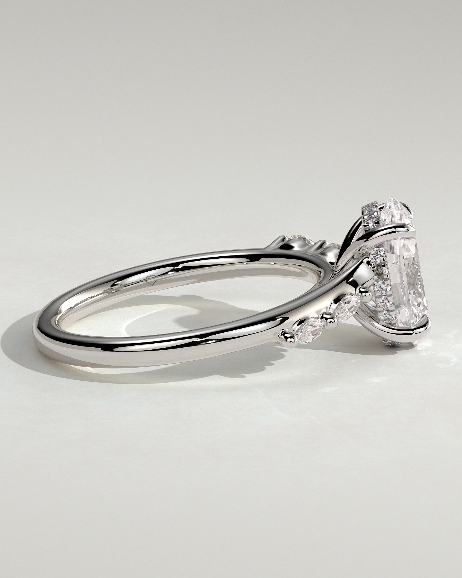 Jamie - Oval Solitaire with Opposing Marquise Accents - 18k White Gold