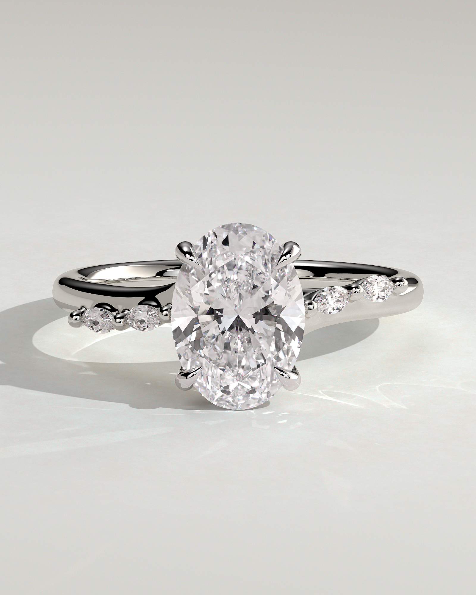 Jamie - Oval Solitaire with Opposing Marquise Accents - 18k White Gold