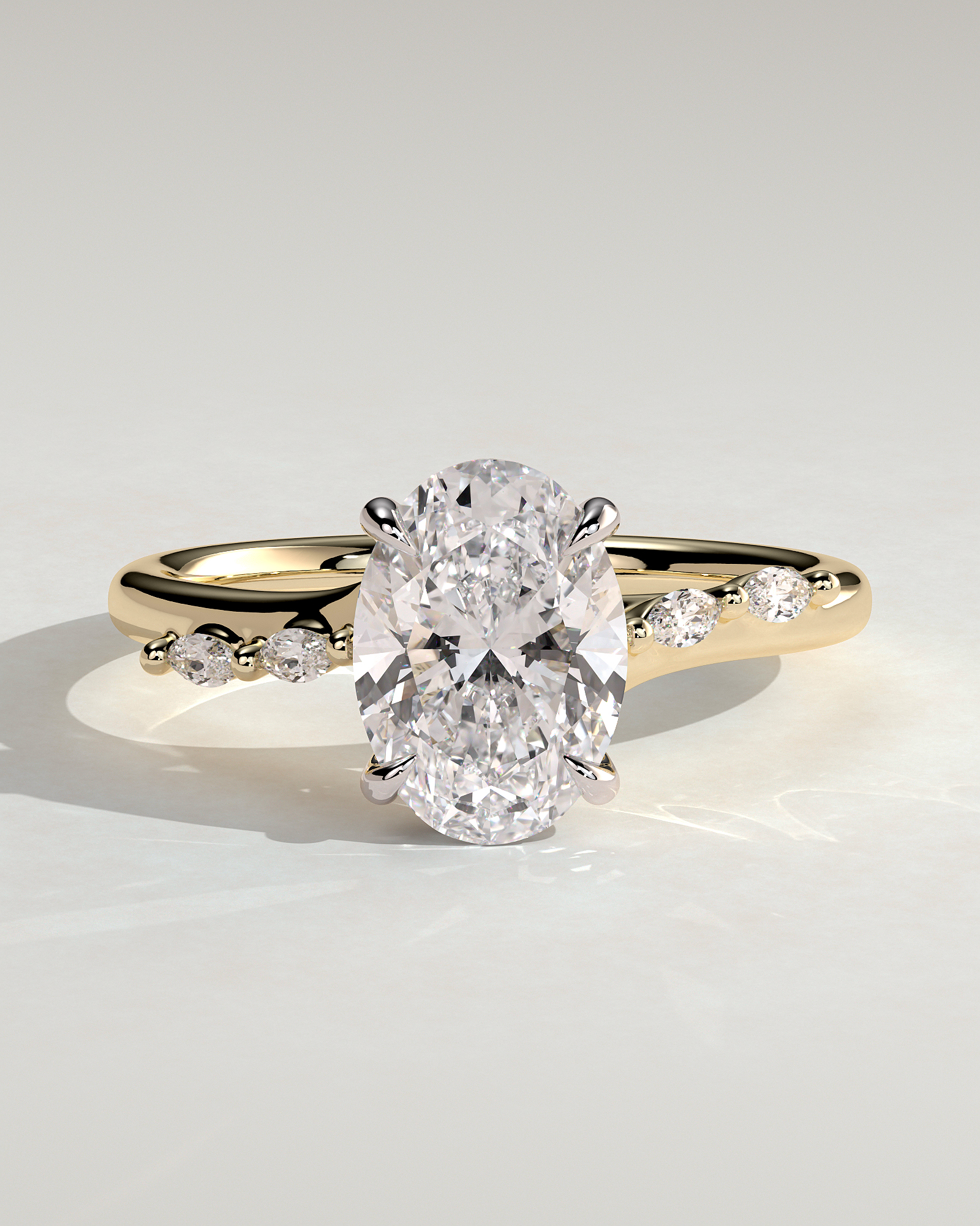 Jamie - Oval Solitaire with Opposing Marquise Accents - 18k Yellow Gold / 18k White Gold
