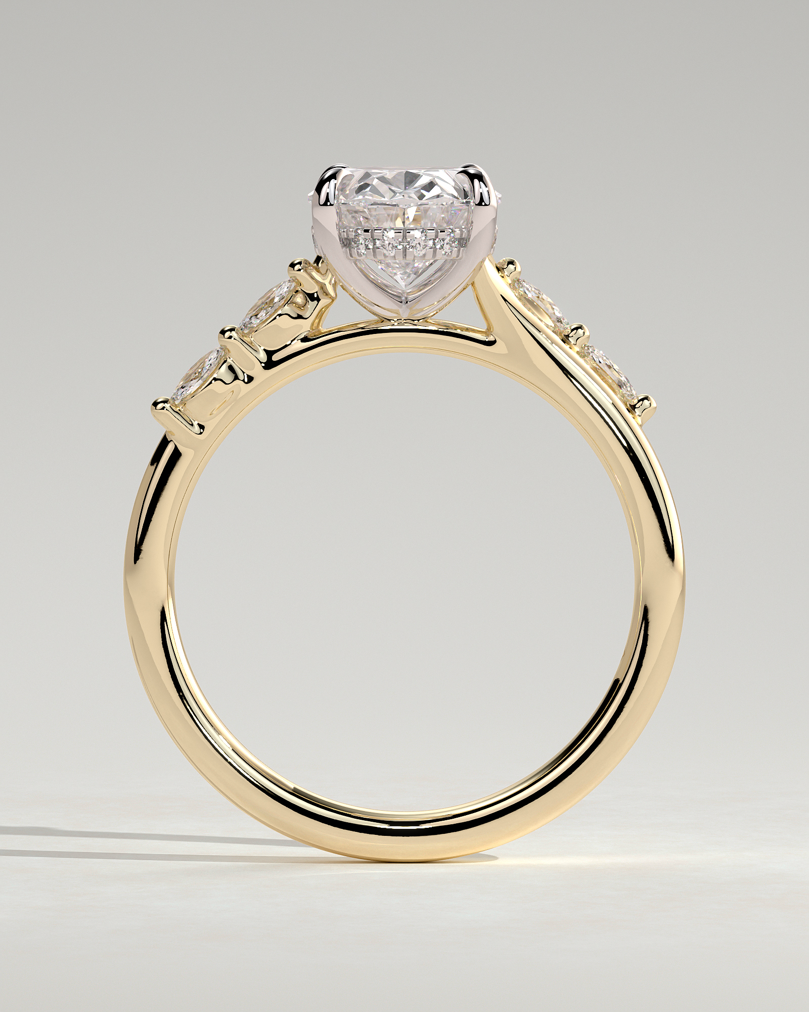 Jamie - Oval Solitaire with Opposing Marquise Accents - 18k Yellow Gold / 18k White Gold