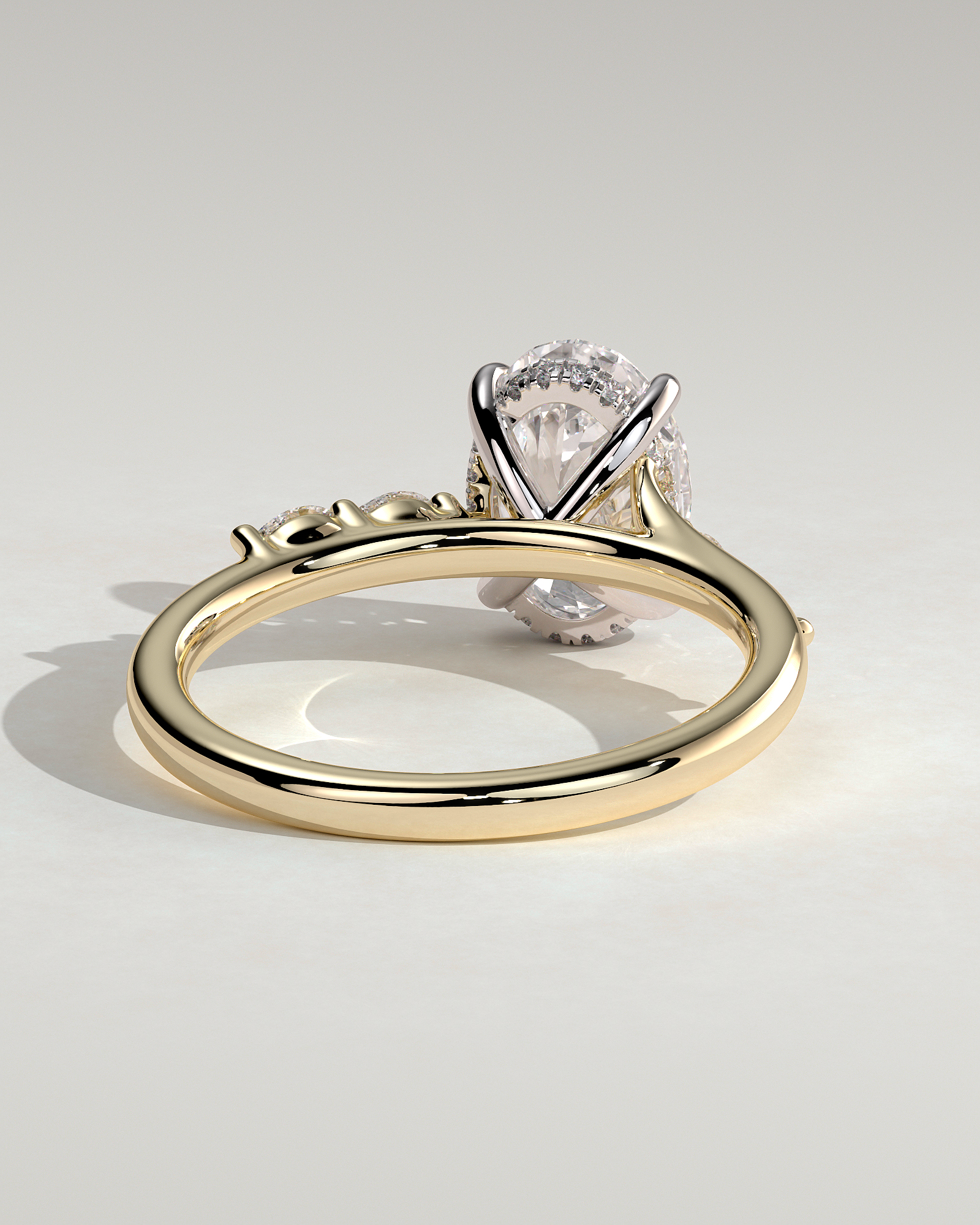 Jamie - Oval Solitaire with Opposing Marquise Accents - 18k Yellow Gold / 18k White Gold